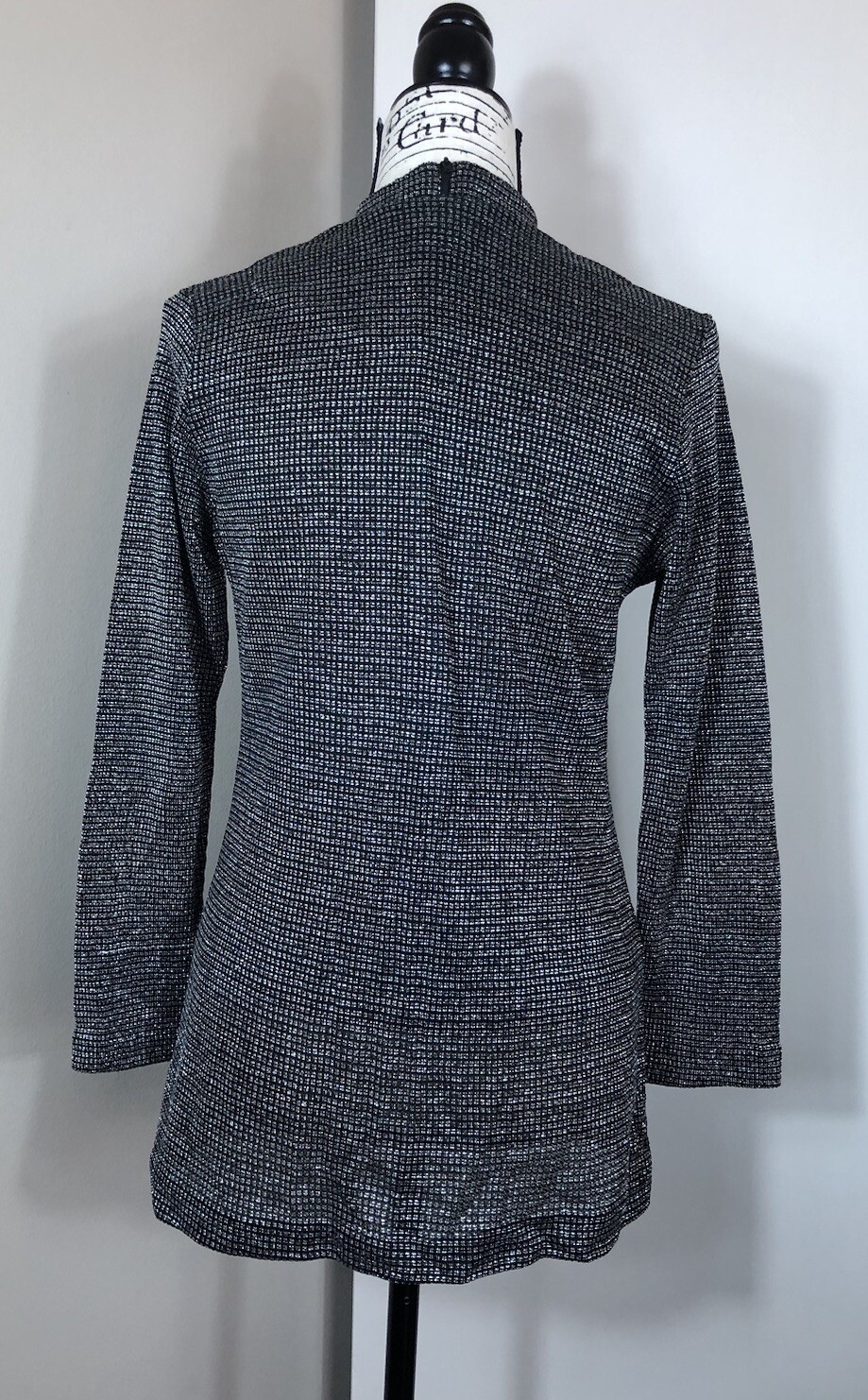 Vtg Vera Neumann Silver Metallic & Blk Cardi & Sleeveless Tank Set Sz S/M 4/6