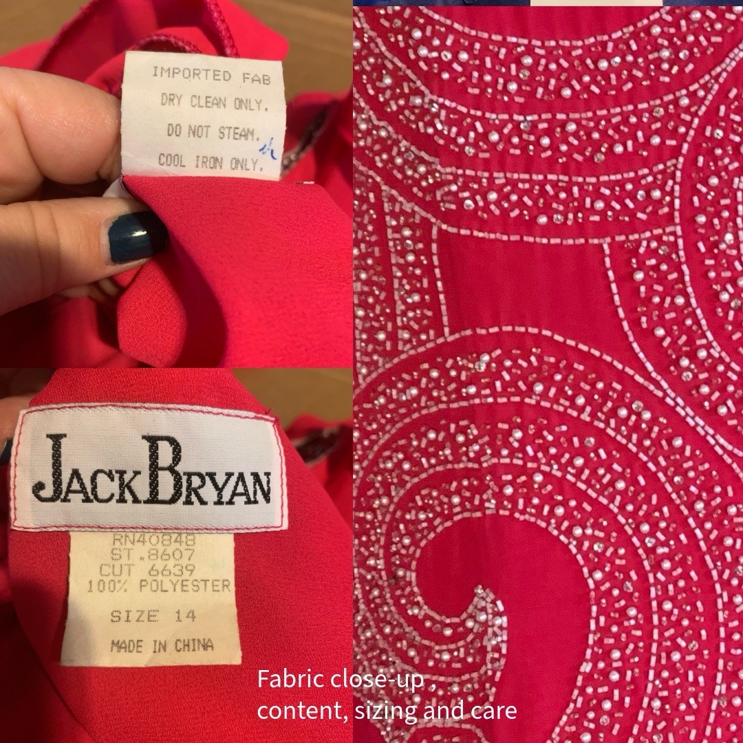 WOMEN’S VINTAGE 1980’S JACK PINK & WHITE BEADED FORMAL DRESS SIZE 14