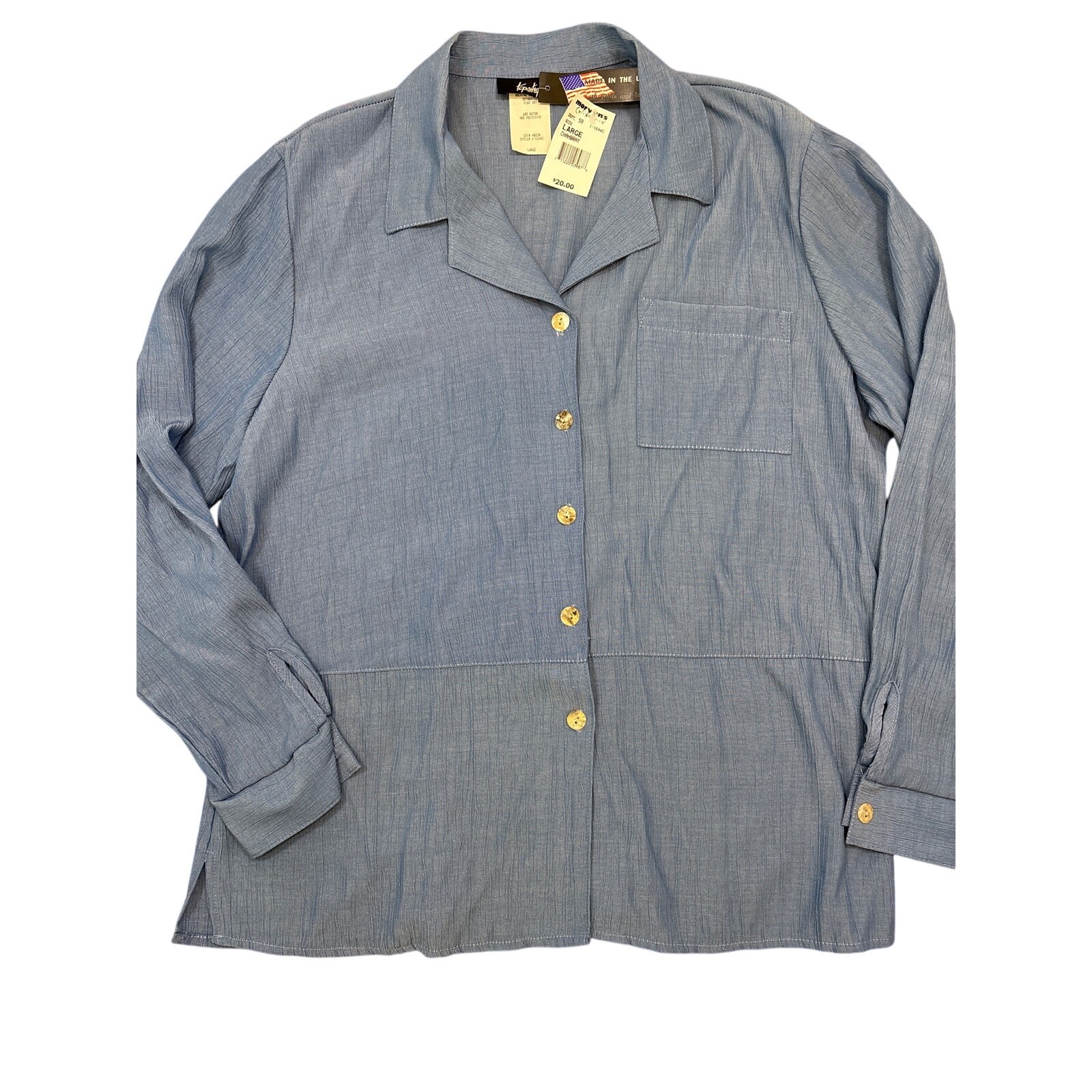 VTG NWT Tapestry light Blue chambray Large Button up shirt airy rayon blend