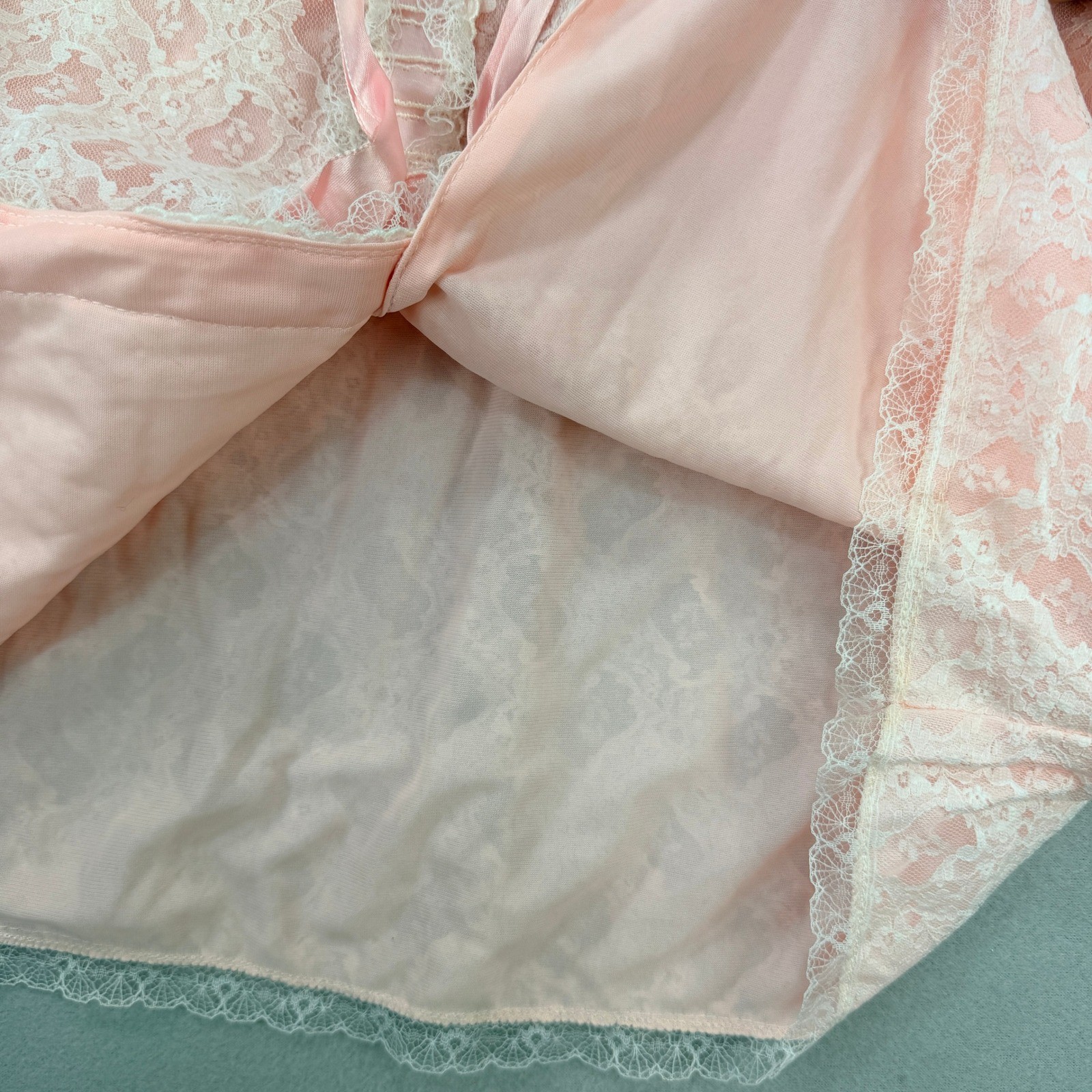 Vintage Nanette Pink Floral Lace Bed Jacket 3/4 Sleeve Ribbon Tie Small Lined