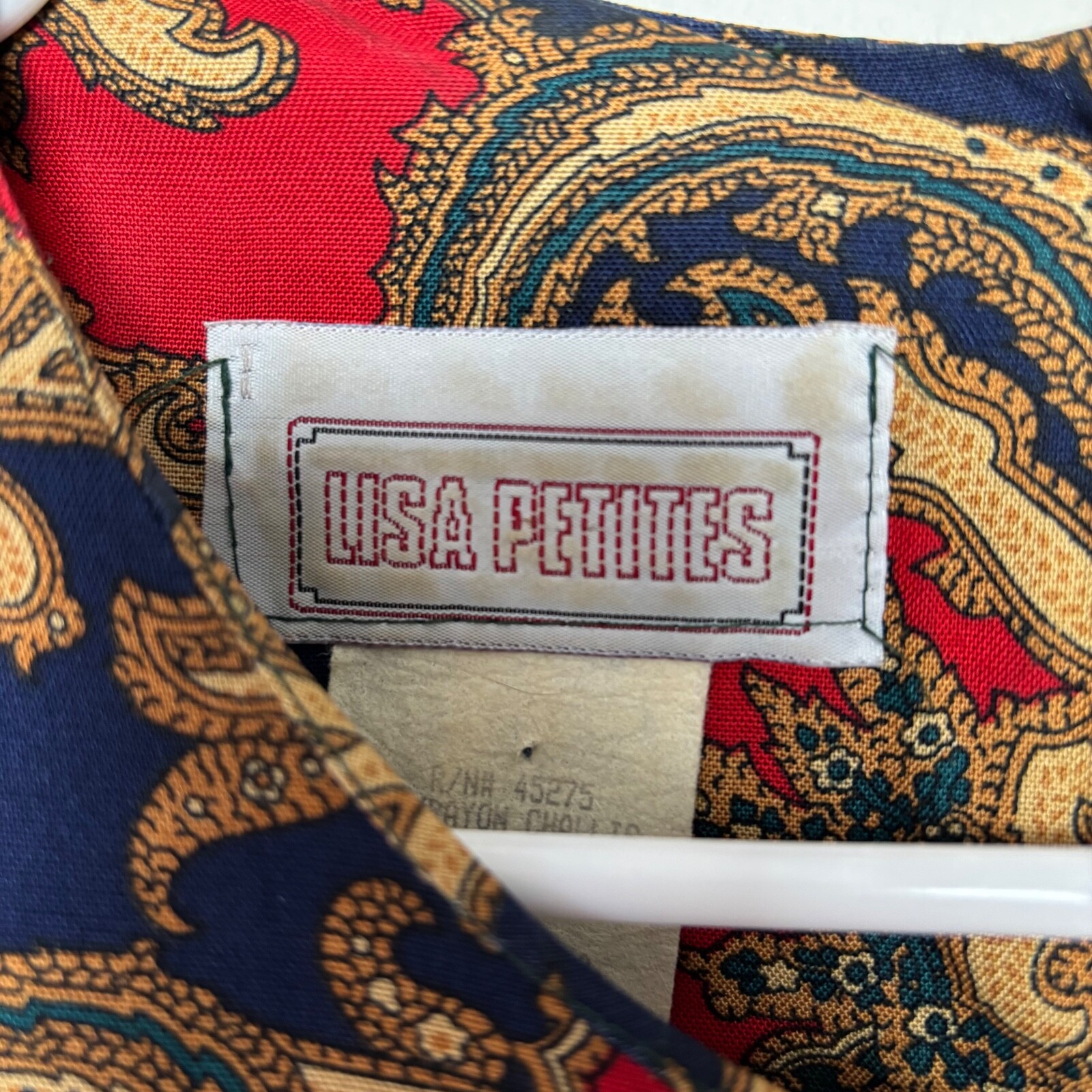 Vintage Lisa Petites Peplum Dress SZ 16 Red Paisley 3/4 Sleeve 80s Secretary