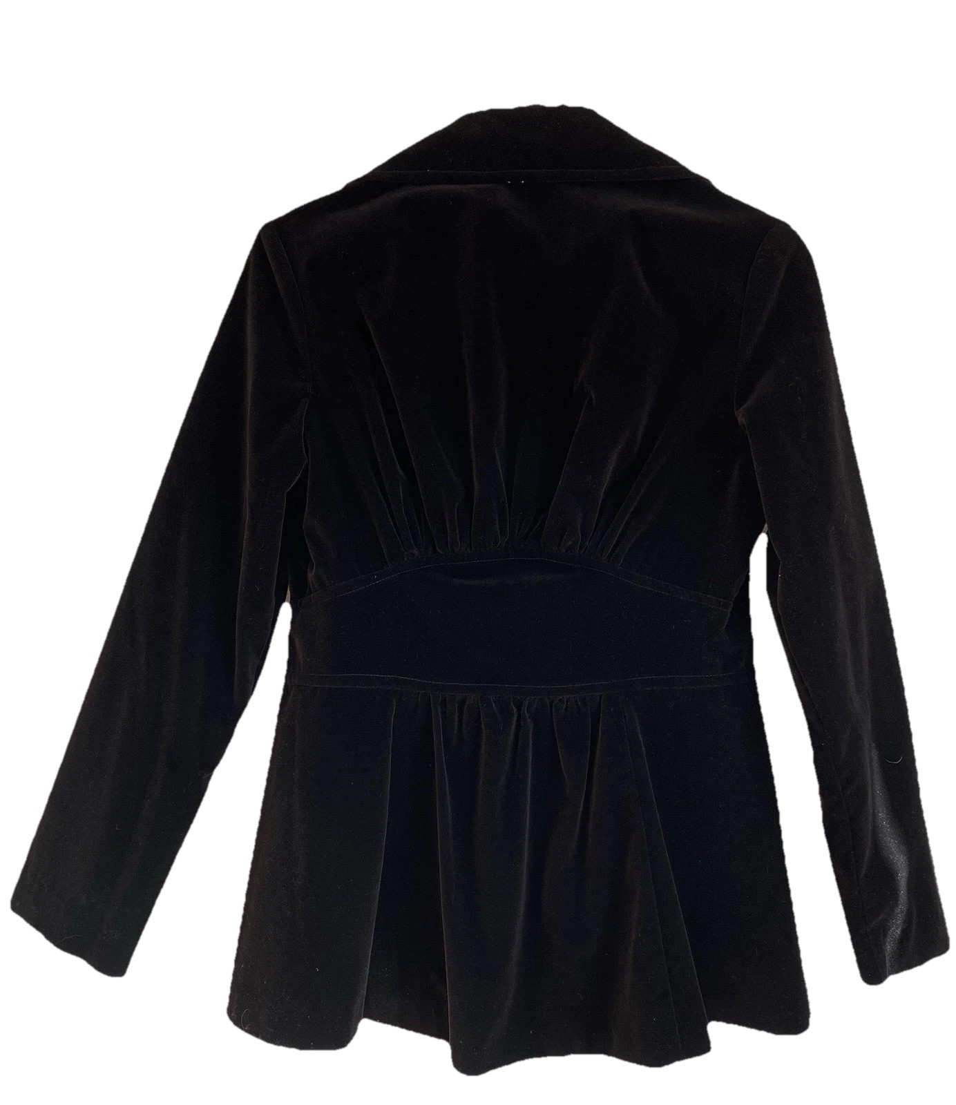 1970’s TAILORED BLAZER Jet Black Vintage Huge Collar Gathered Detail Size S/M