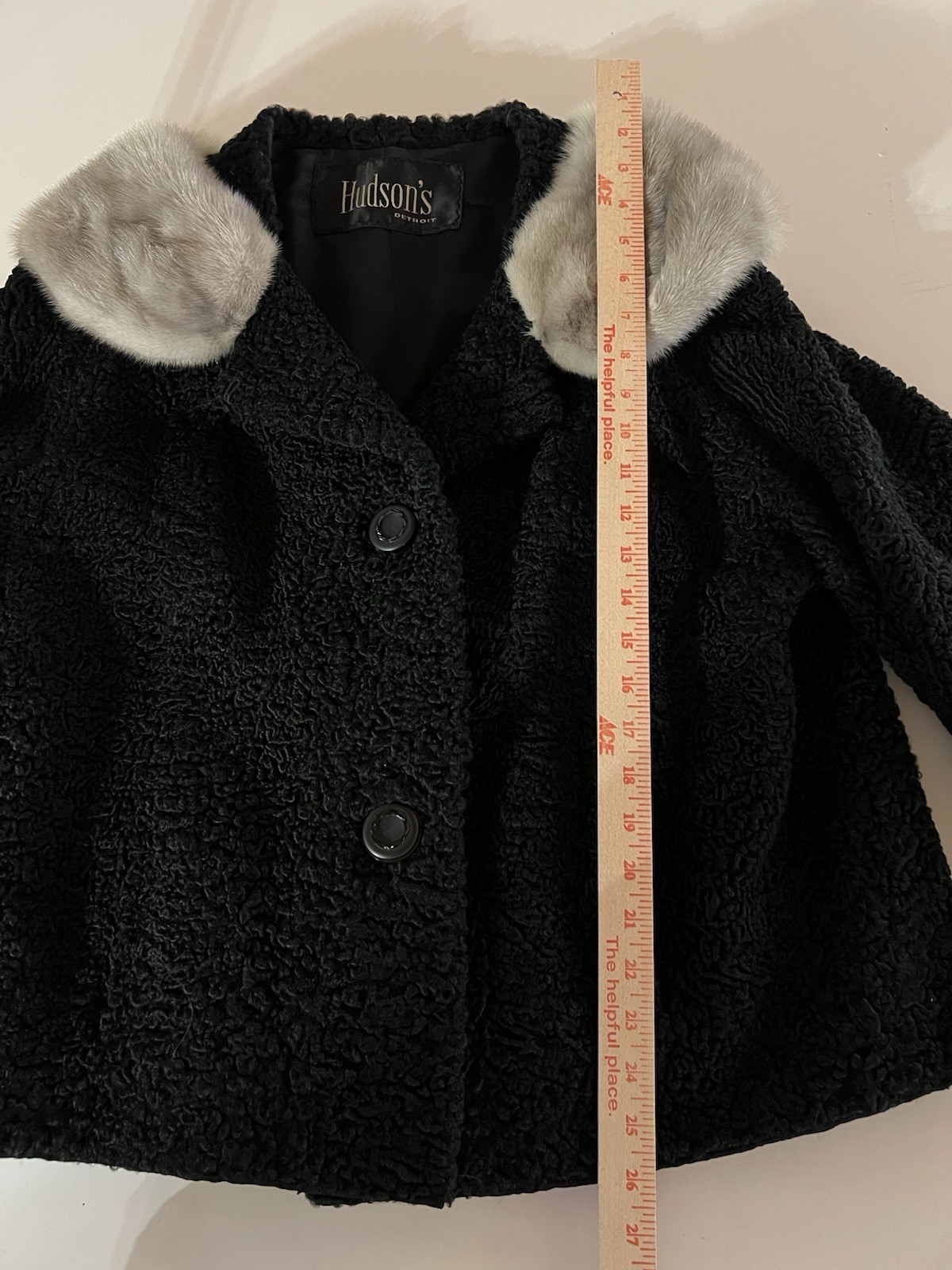 Vintage 60s Hudson’s Detroit Persian curly lamb short coat fur collar XL glam