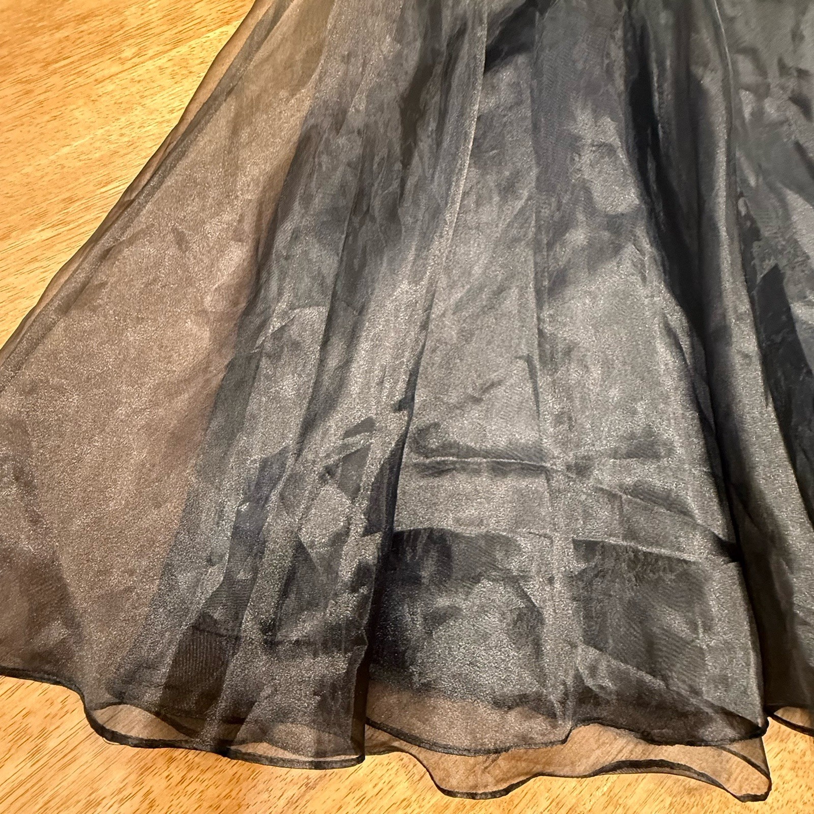 Vtg 80s Victor Costa Black Organza Party Skirt Large Satin Bow Flared Retro Glam