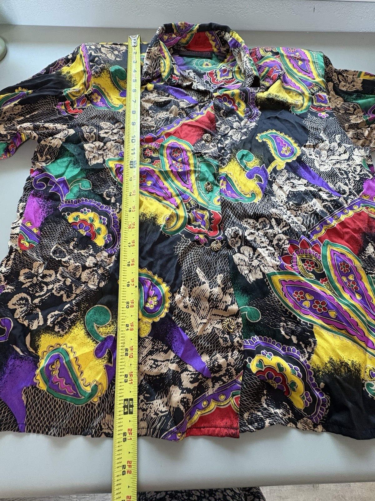 Vintage Jerri Sherman Collection Floral Paisley Multicolor Silk Shirt Blouse Top