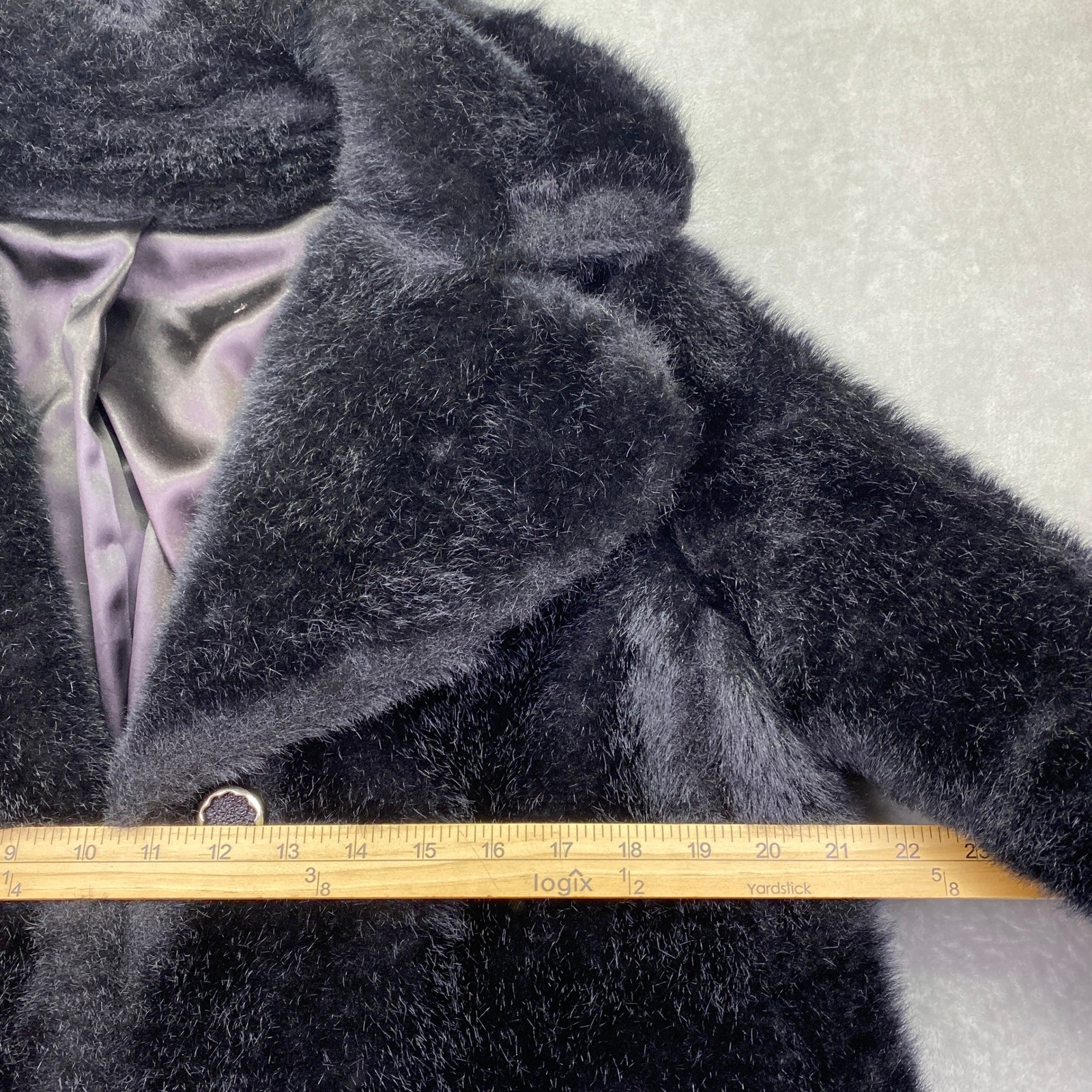 VTG Betty Rose Vintage Black Faux Fur Coat Union Made Mid Century Swing Jacket
