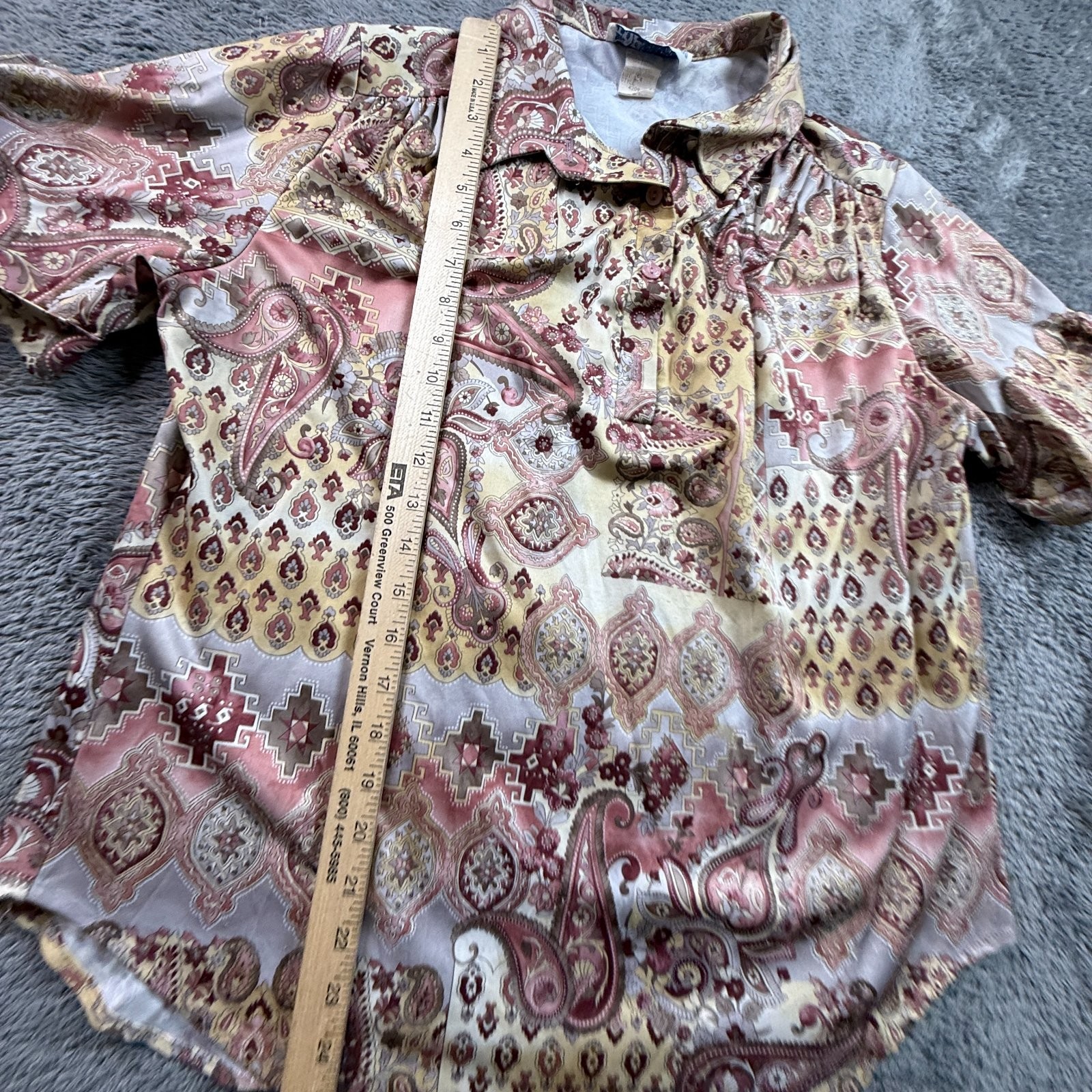 Vintage 70s Top Notch Paisley Medallion Pullover Blouse Pink Gold USA Womens 18W