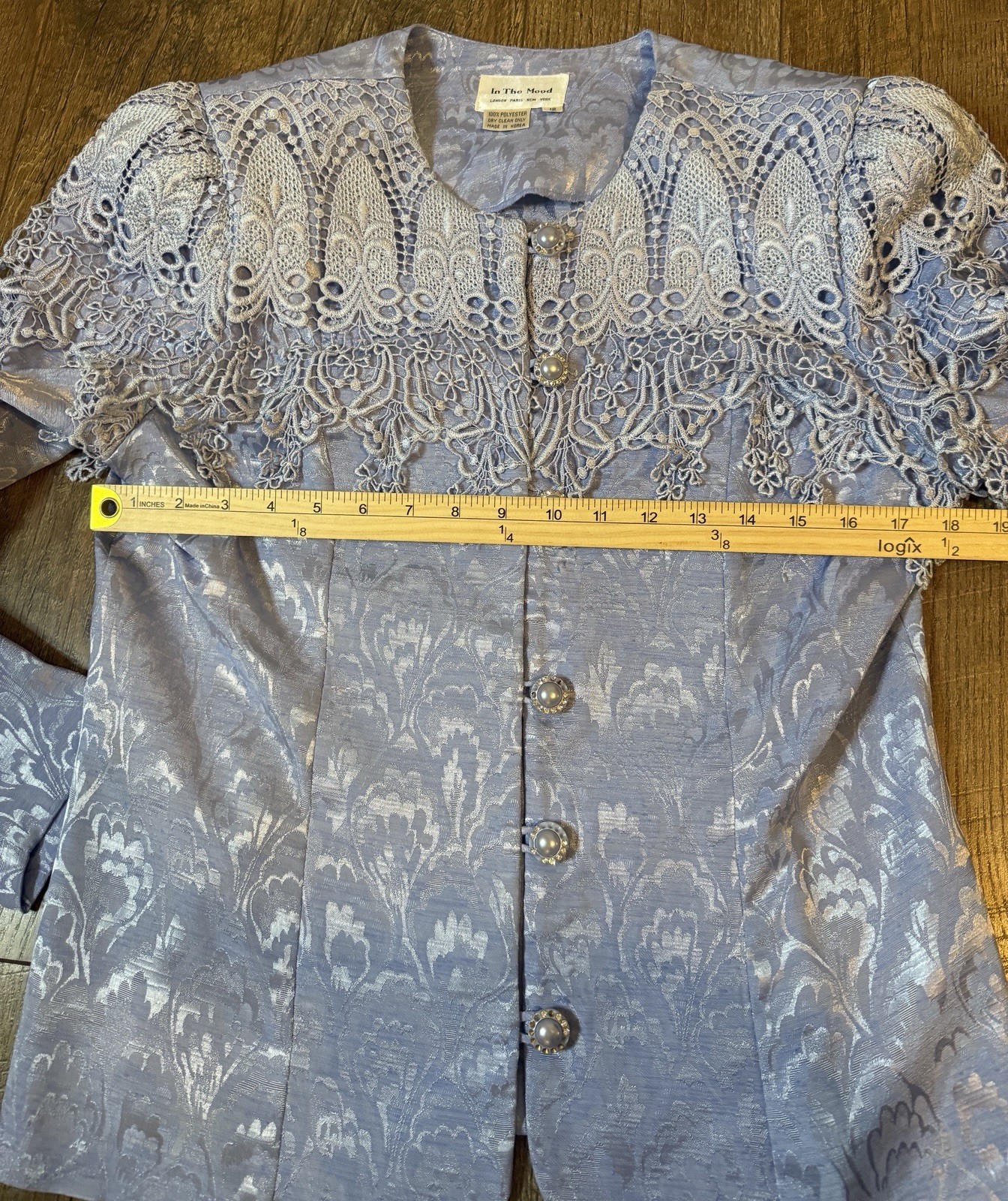 Vintage 2pc Skirt/ButtonTop Sz 12 In the Mood Blue Shimmer Floral Lace