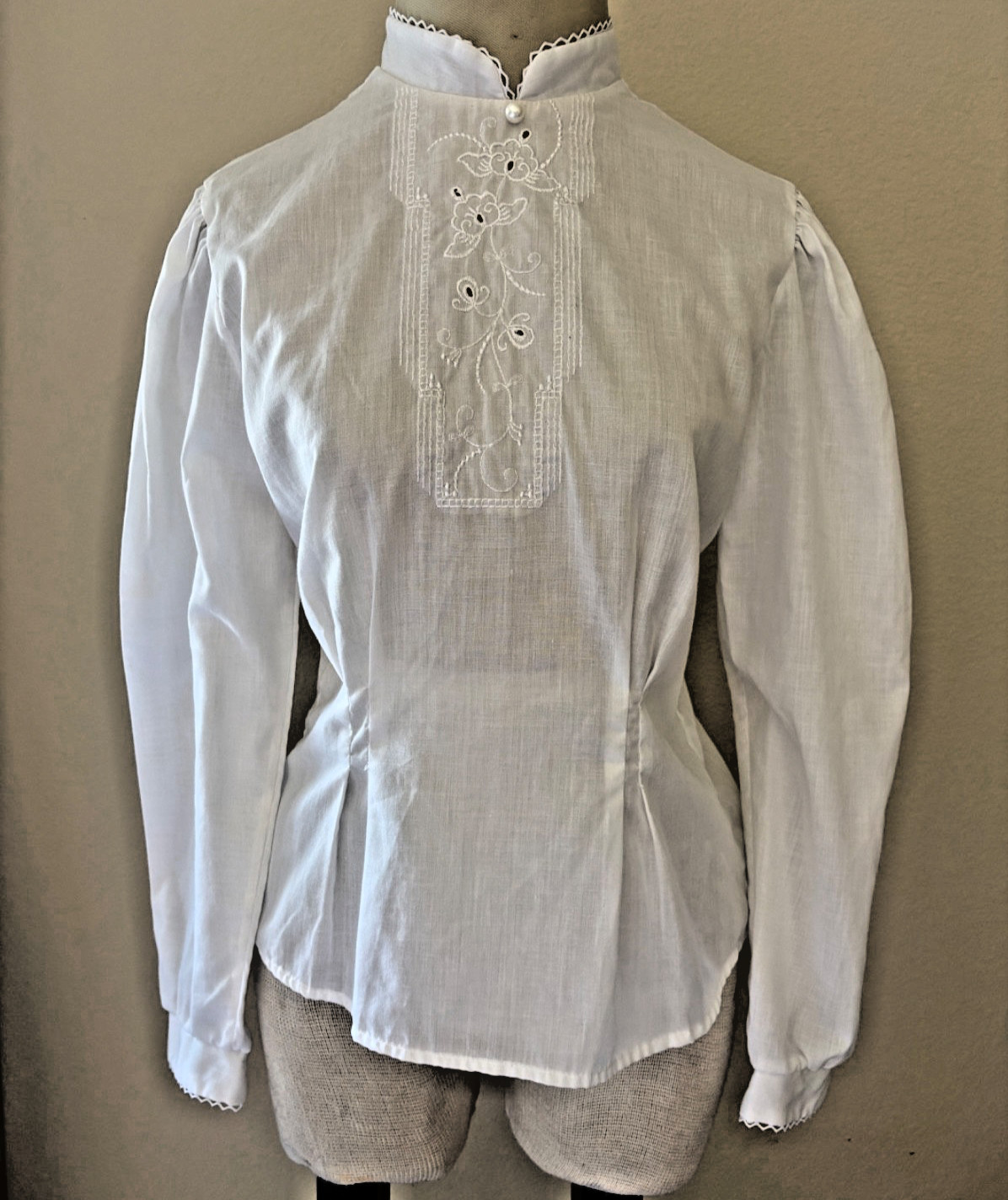 Vintage 80s 90s White Cotton Prarie Top Blouse S Cottagecore Gunne Sax Style