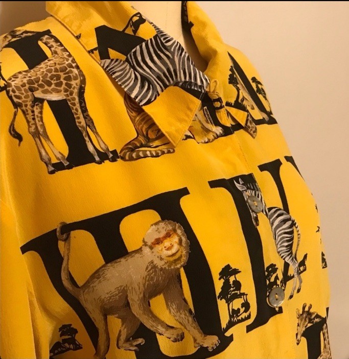 1980’s Peter Martin 100% Silk alphabet animal Long Sleeve shirt top Sz 12