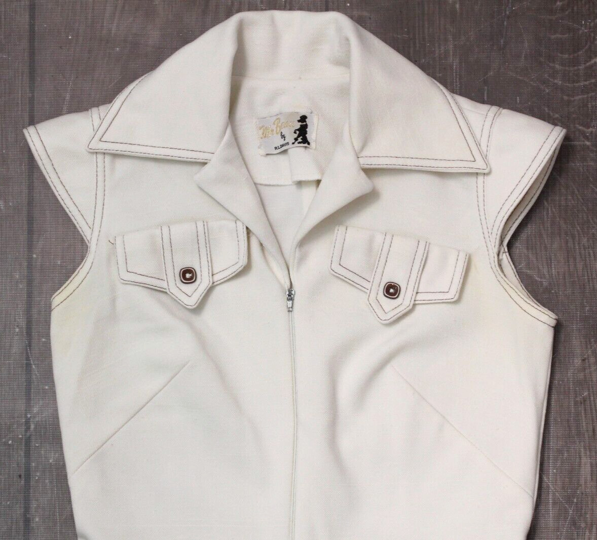 Vtg Women’s 70s White Sleeveless Zip Up Jumpsuit 1970s S/M Mr. Beau By RL Davis