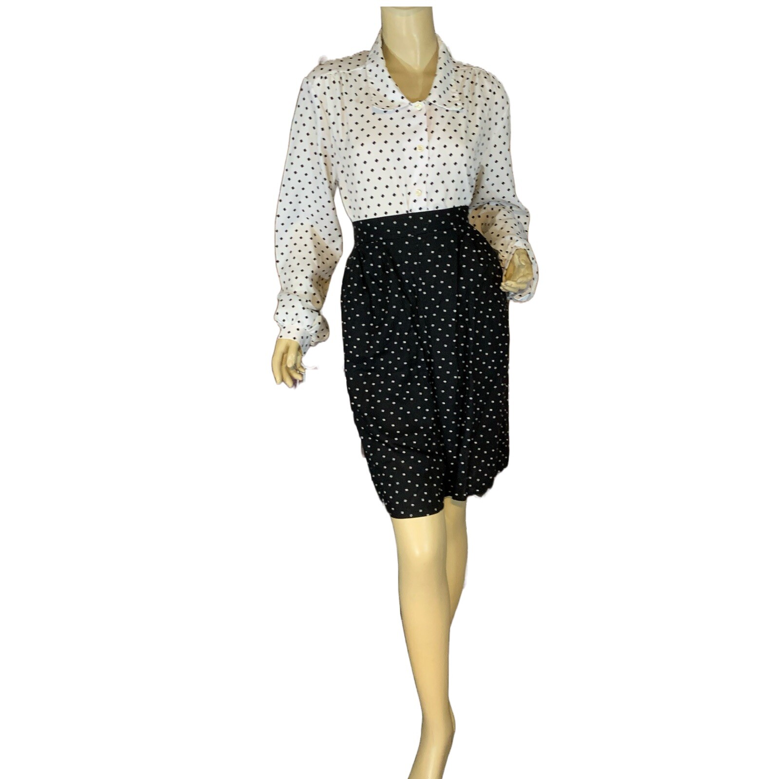 VINTAGE 1980’S CAPE COD MATCH MATES WHITE & BLACK DOT BUTTON DOWN BLOUSE SZ 16