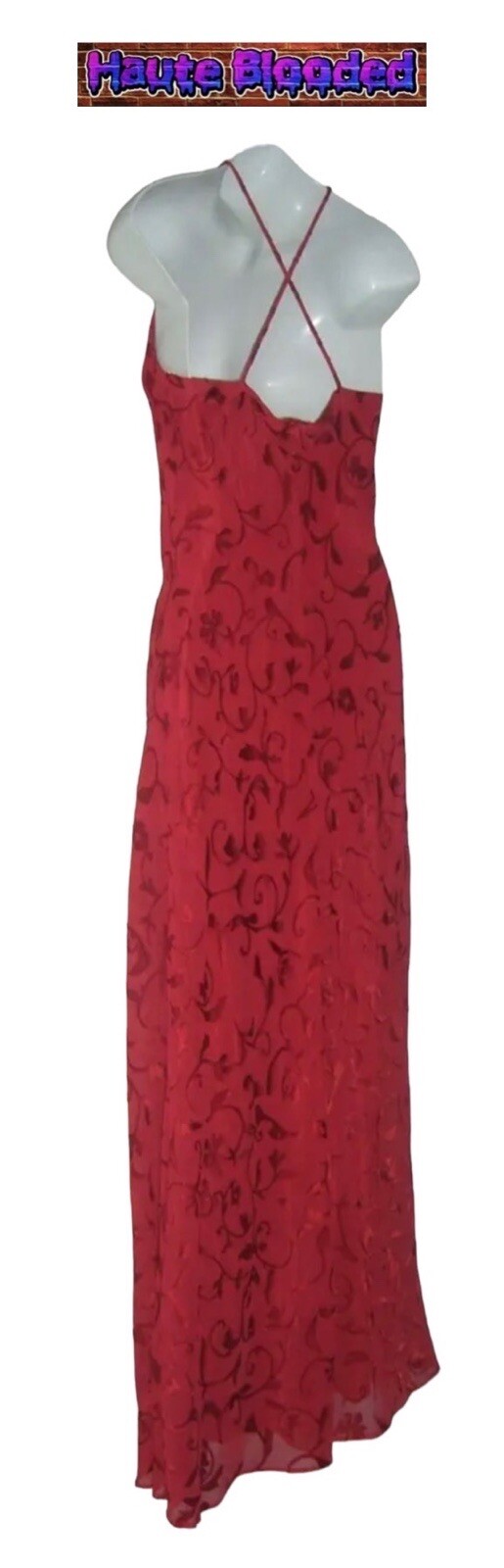 Vintage 90’s Dress 579 Friends Red Maxi Flower Crushed Velvet y2k Fairy Cottage