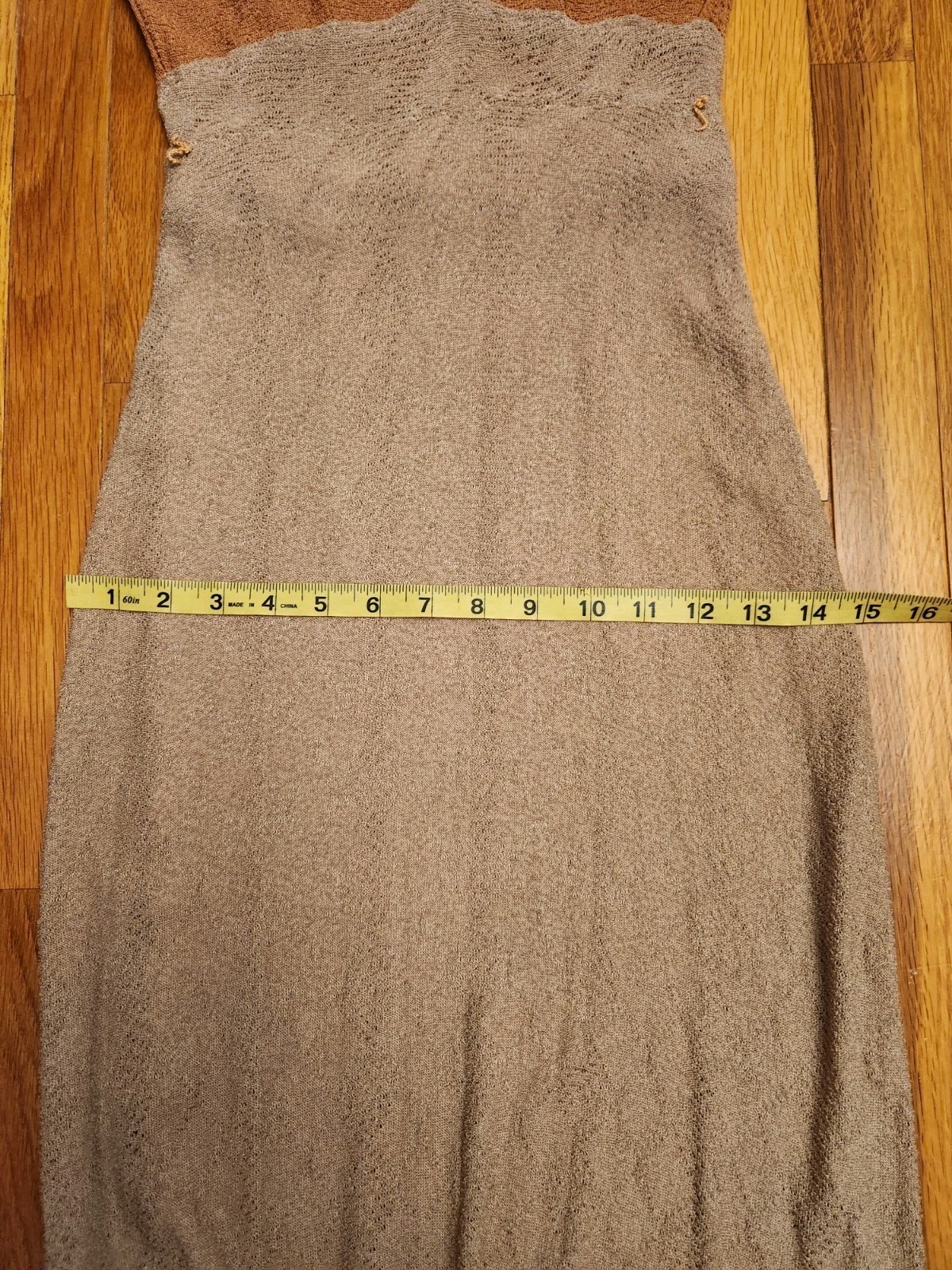 Vintage 1930s Two Tone Tan Knit Rayon Dress S