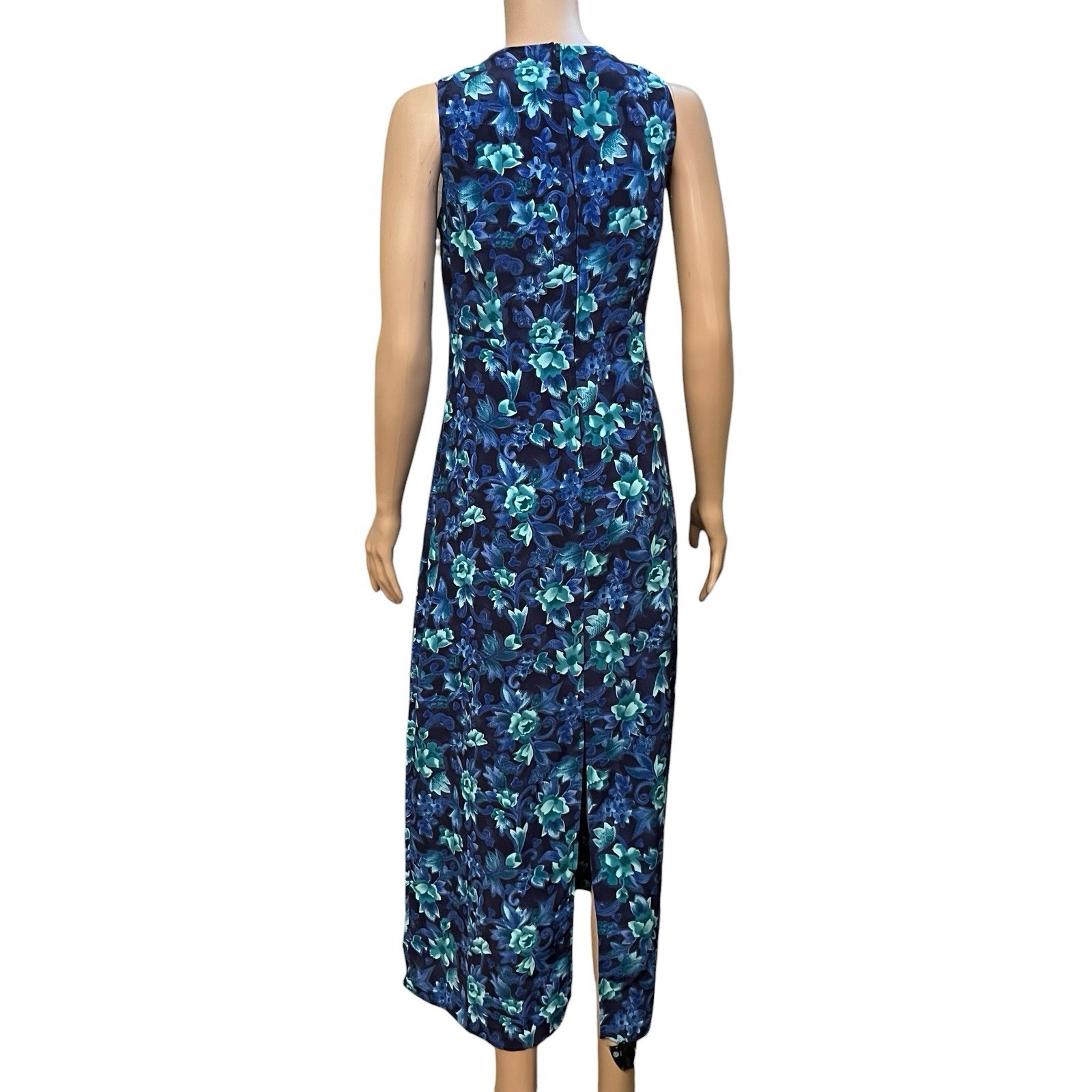 90s VTG All That Jazz Floral Maxi Dress 8/10 Navy Multi Sleeveless Straight Fit