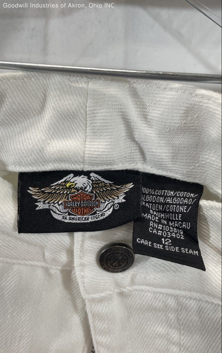 Vintage 90s Harley-Davidson White Denim Shorts Vroom Embroidered Sz 12
