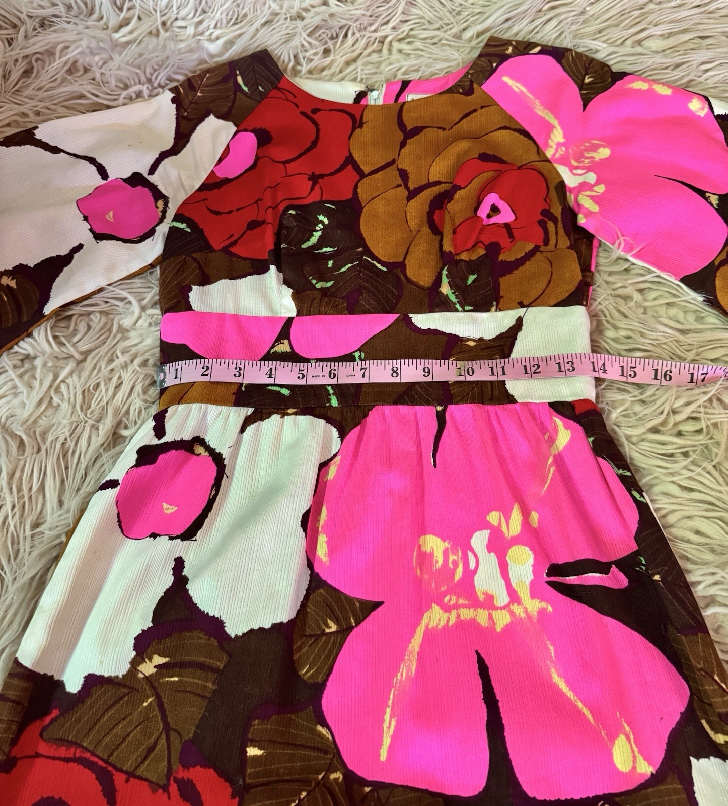 Vtg Kahala Hawaii Broadcloth Fit Flare Kimono Sleeve 3/4 Princess Dress Pop Art