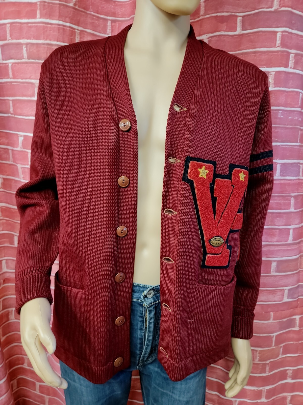 Grewe all coast Milan Vintage Collegiate RED Letterman Sweater FITS M „VH” #E