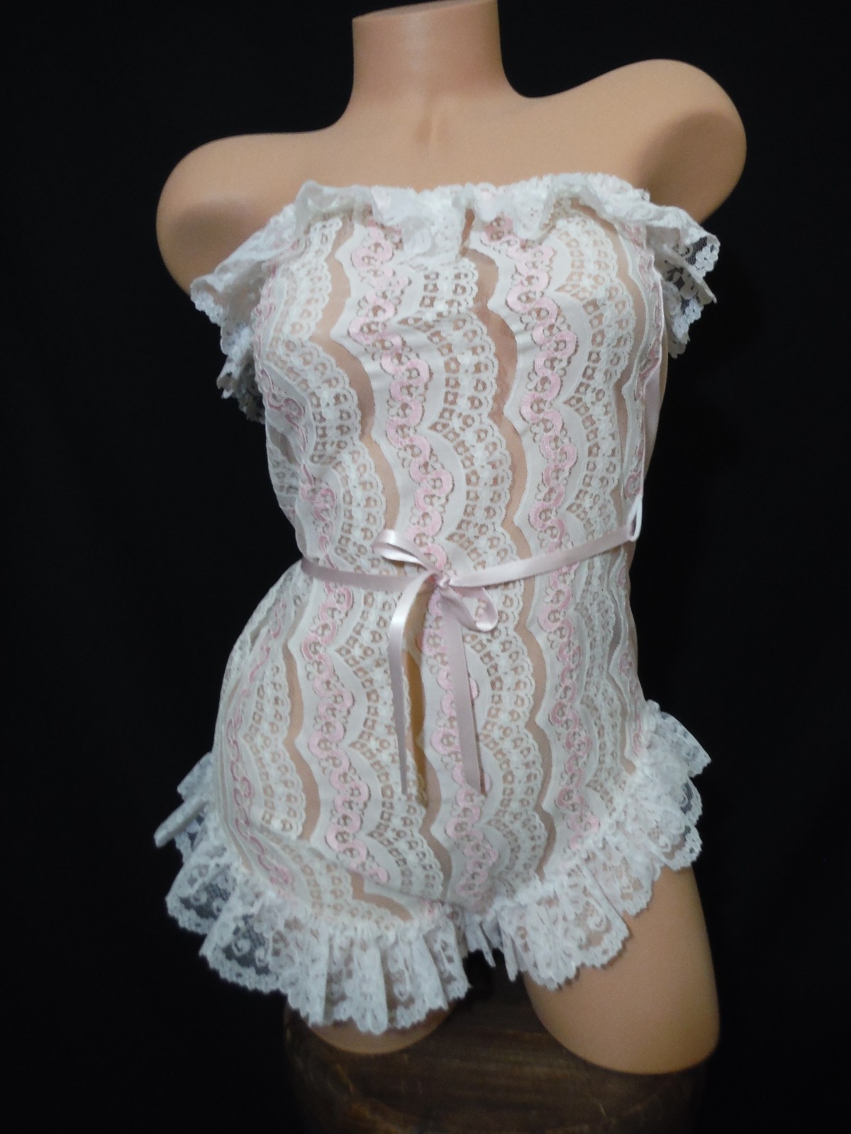 VTG 80’s New LOVES DELIGHT by Randi Strapless Teddy L Pinup Sexy Girly Frilly
