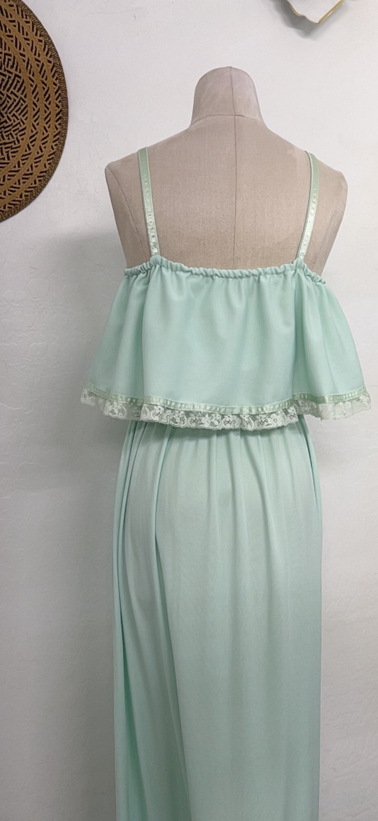 VTG Vicky Vaughn maxi baby doll dress sz S/M – mint green lace ruffle prairie