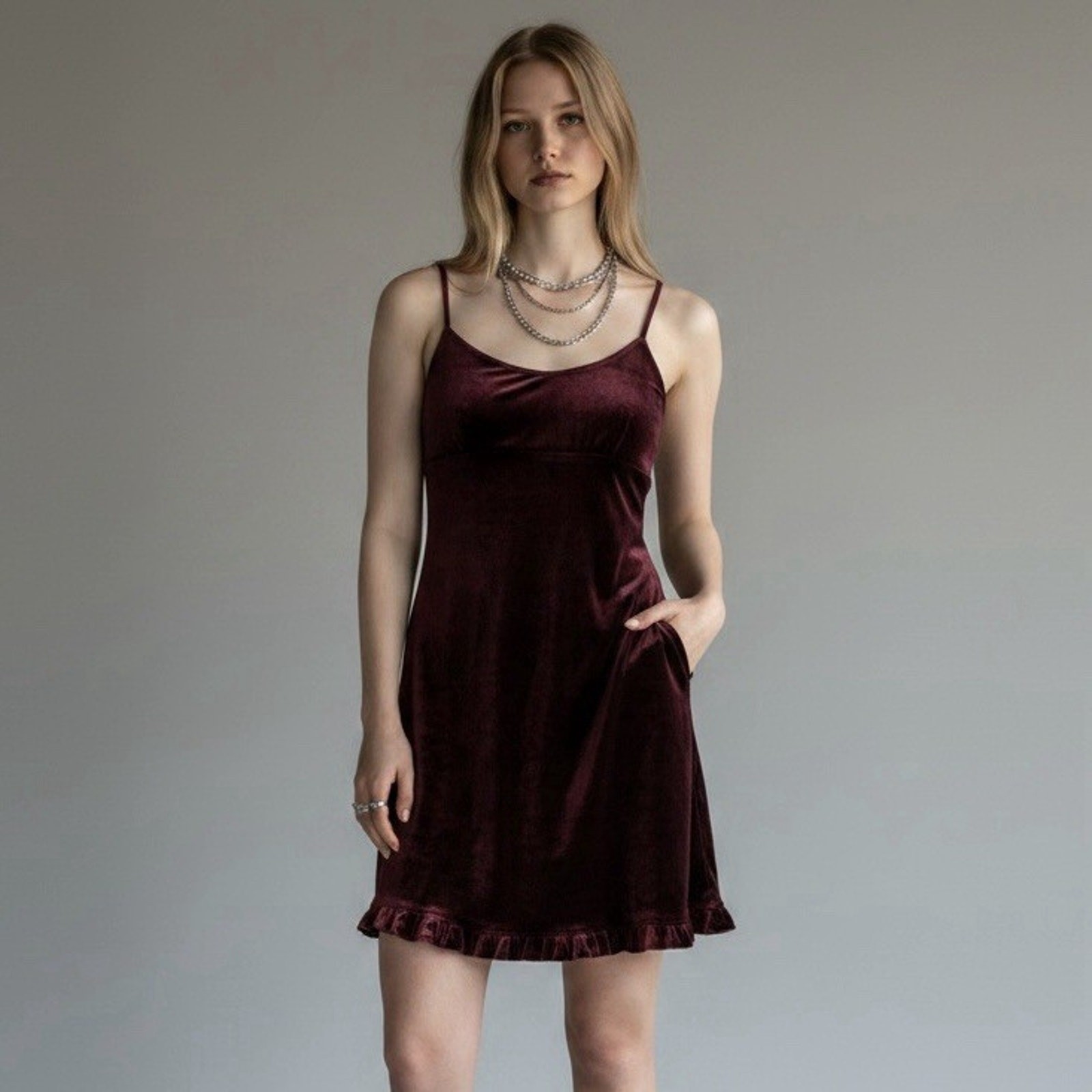 Vintage 90s RAMPAGE Babydoll Velvet Dress S Empire Waist Burgundy Red Y2K Gothic