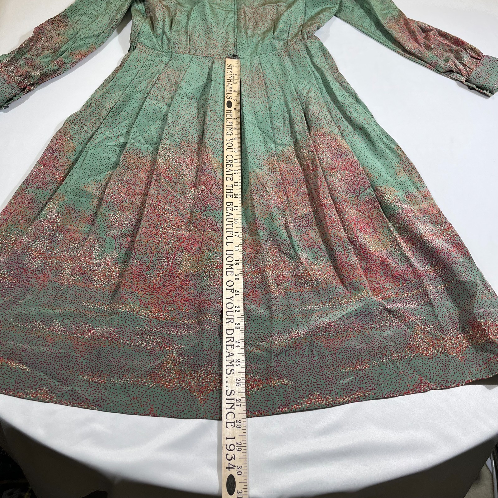 Vintage 70s Italian Como Silk Midi Dress Teal Whimsygoth Abstract Print Size L