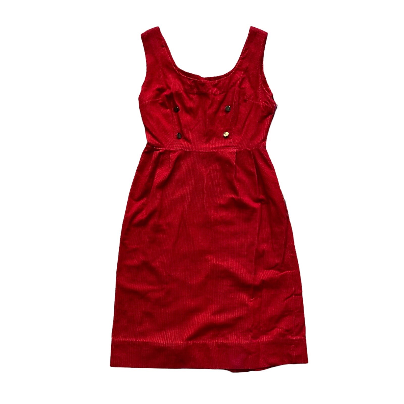 Vintage Handmade Dress 1960s Red Zip Button Accents 27” Waist 32” Bust