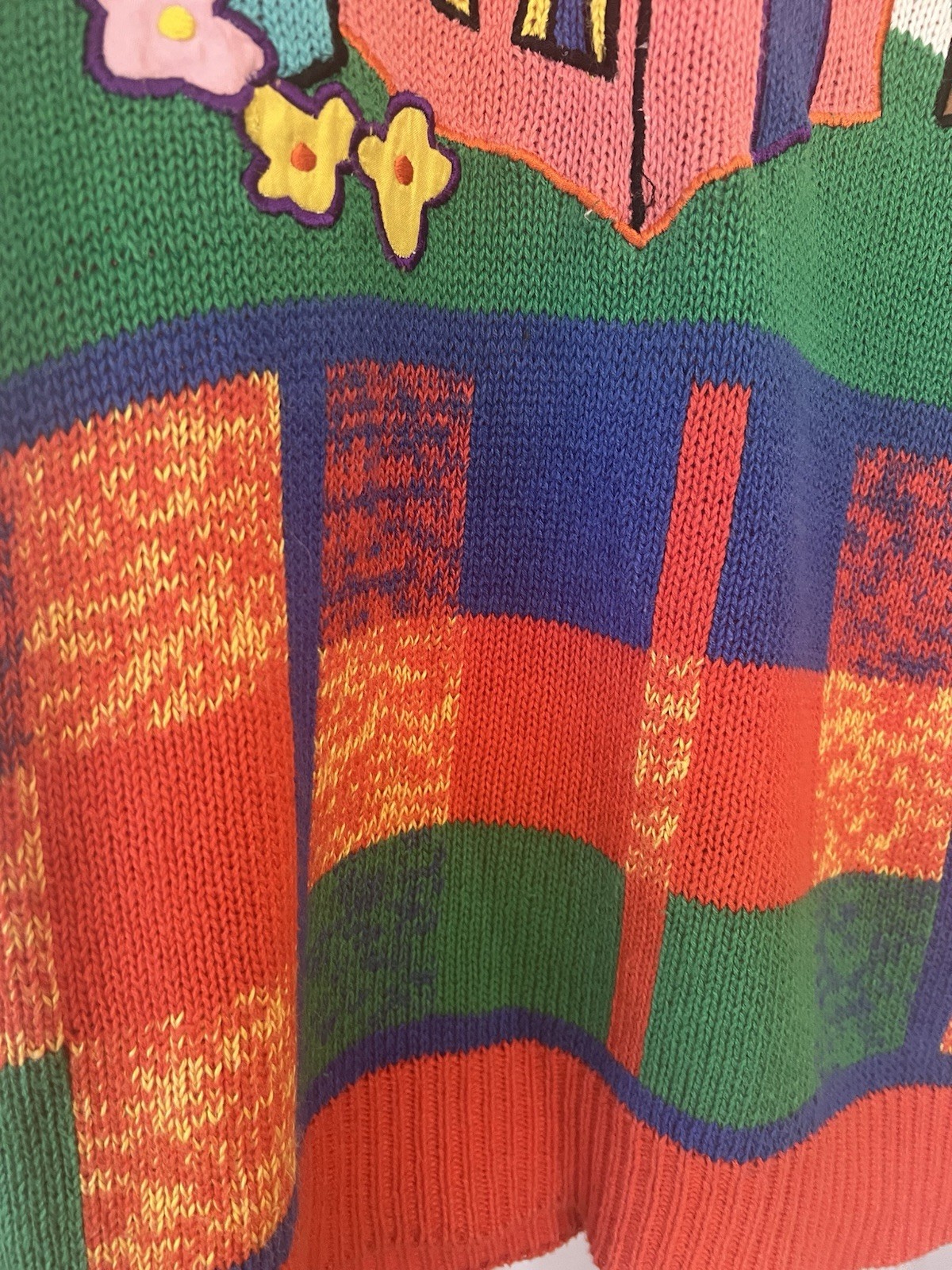 Vintage 90’s Farm Scene Appliqué/embroidery S Sl Red/ Green Etc P Galli Sweater