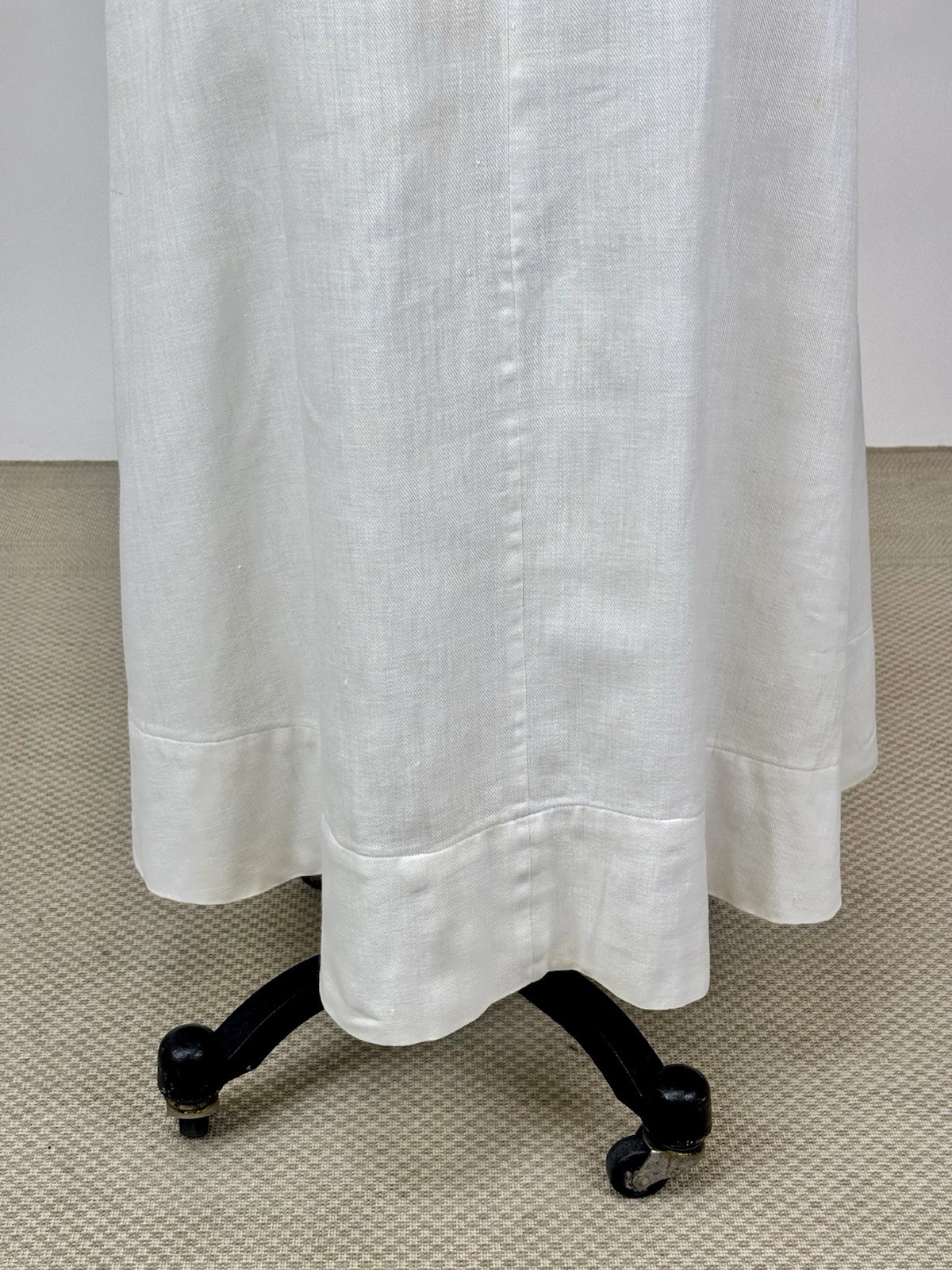 Edwardian 1910s Antique Cotton Skirt White Buttons Snaps Wide Hem Twill Weave
