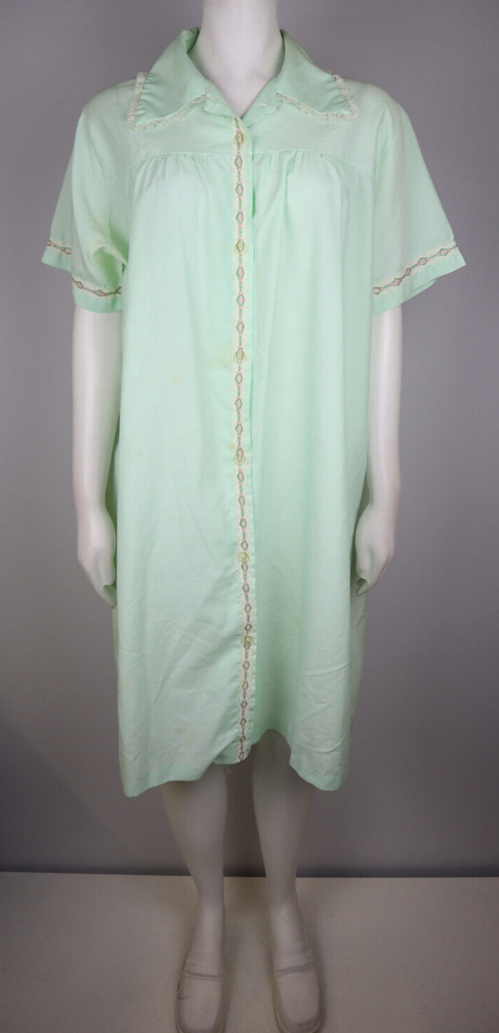 KATZ – VINTAGE 60s WOMEN’S GREEN HOUSE COAT NIGHT GOWN – SIZE L
