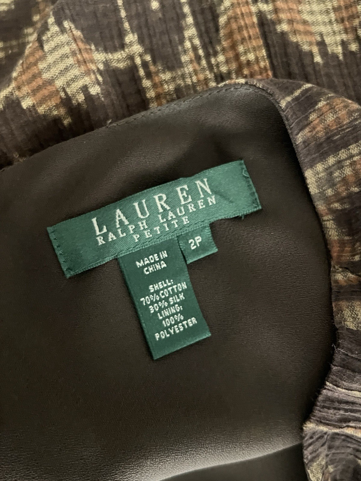 VTG LAUREN Ralph Lauren Southwest Brown Silk Skirt 2P A Line Below Knee