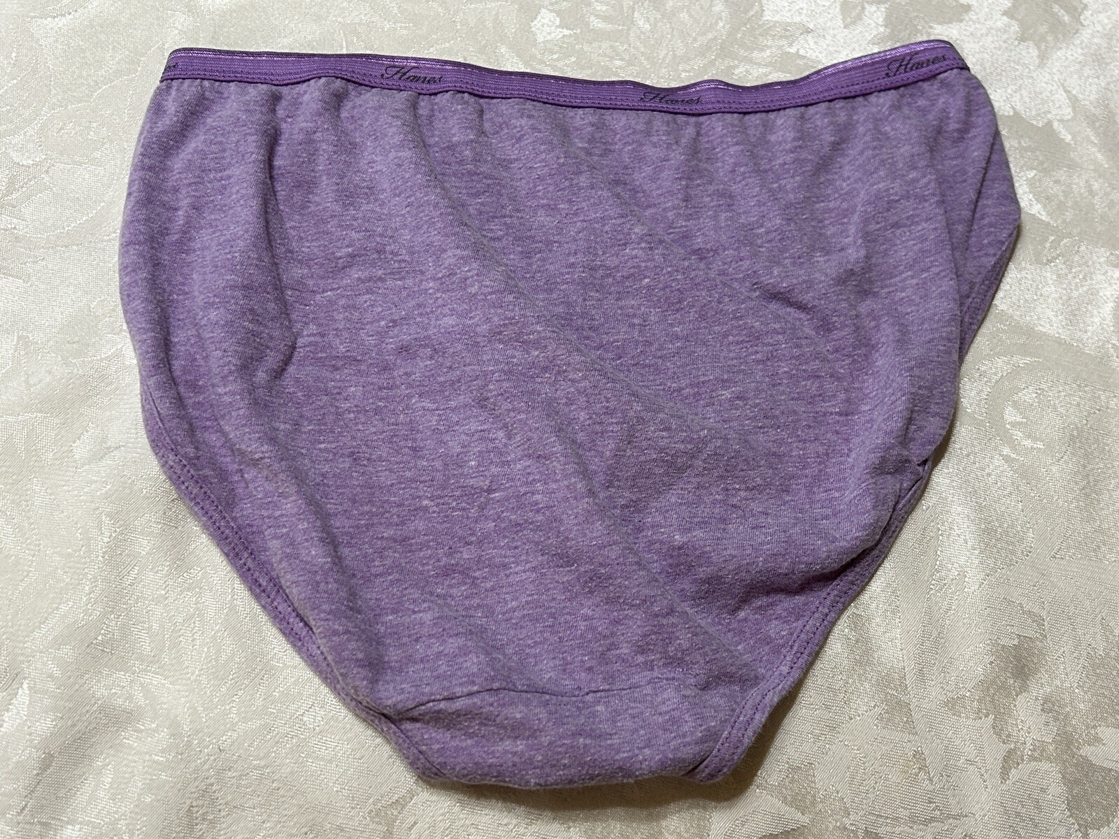 Vtg HANES Cotton Blend Signature Waistband Hi-Cut 8/XL Purple Heather Panties