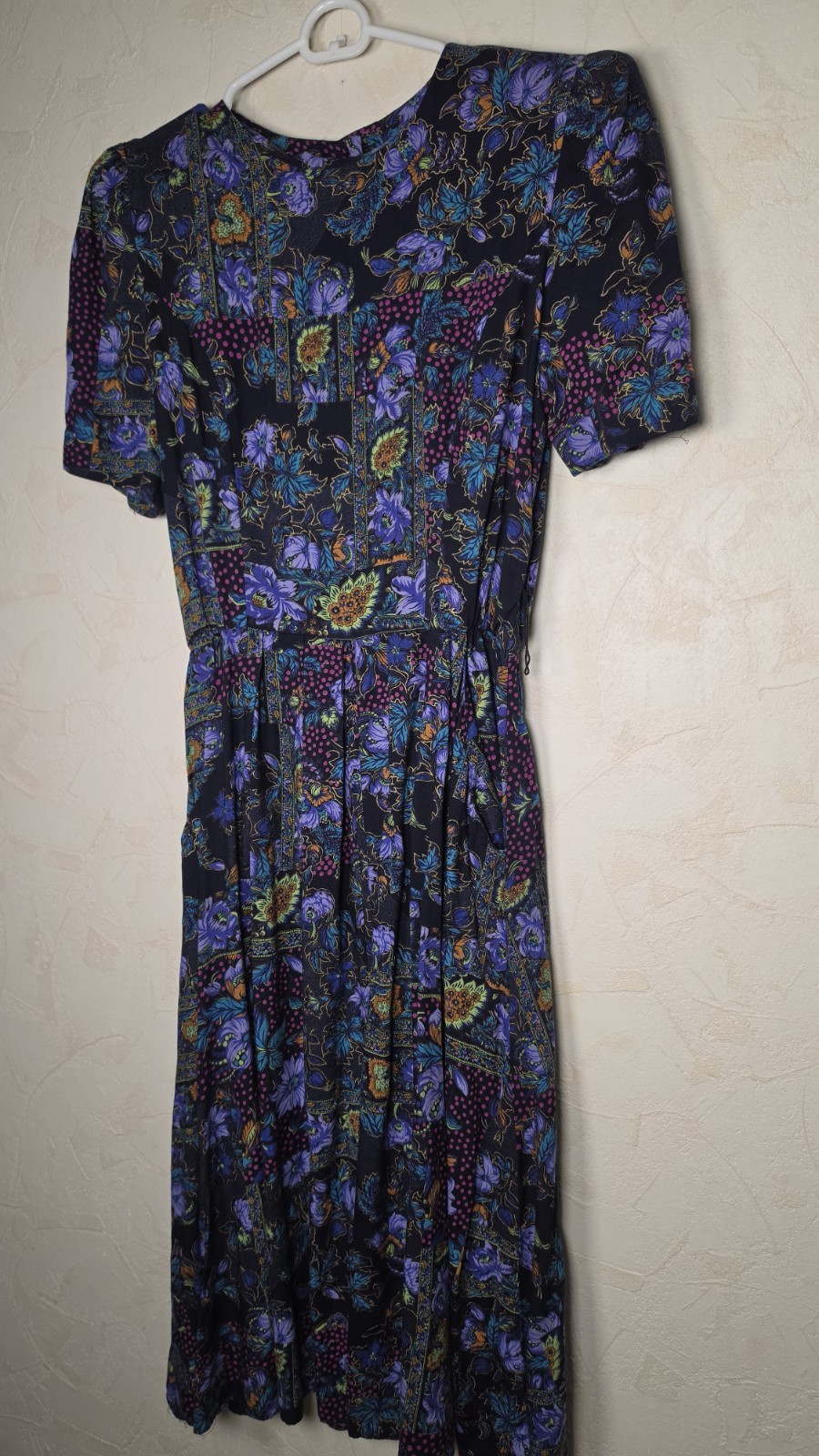 Vintage 80s 90s Jessica Howard Dark Floral Patchwork Midi Dress with Belt Size 6