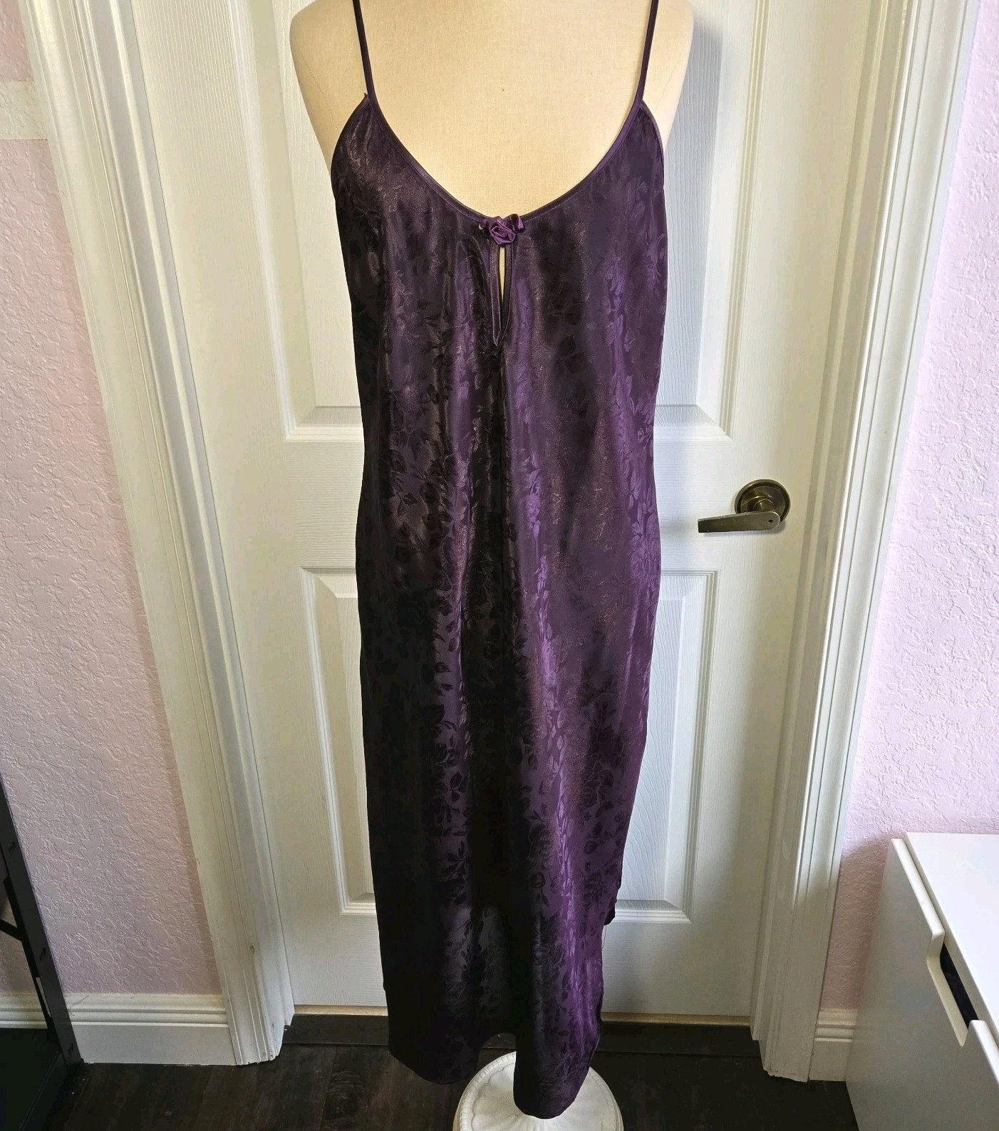 Inner Most Vtg Purple Satin Floral Long Nightgown Chemise Size M Lingerie USA