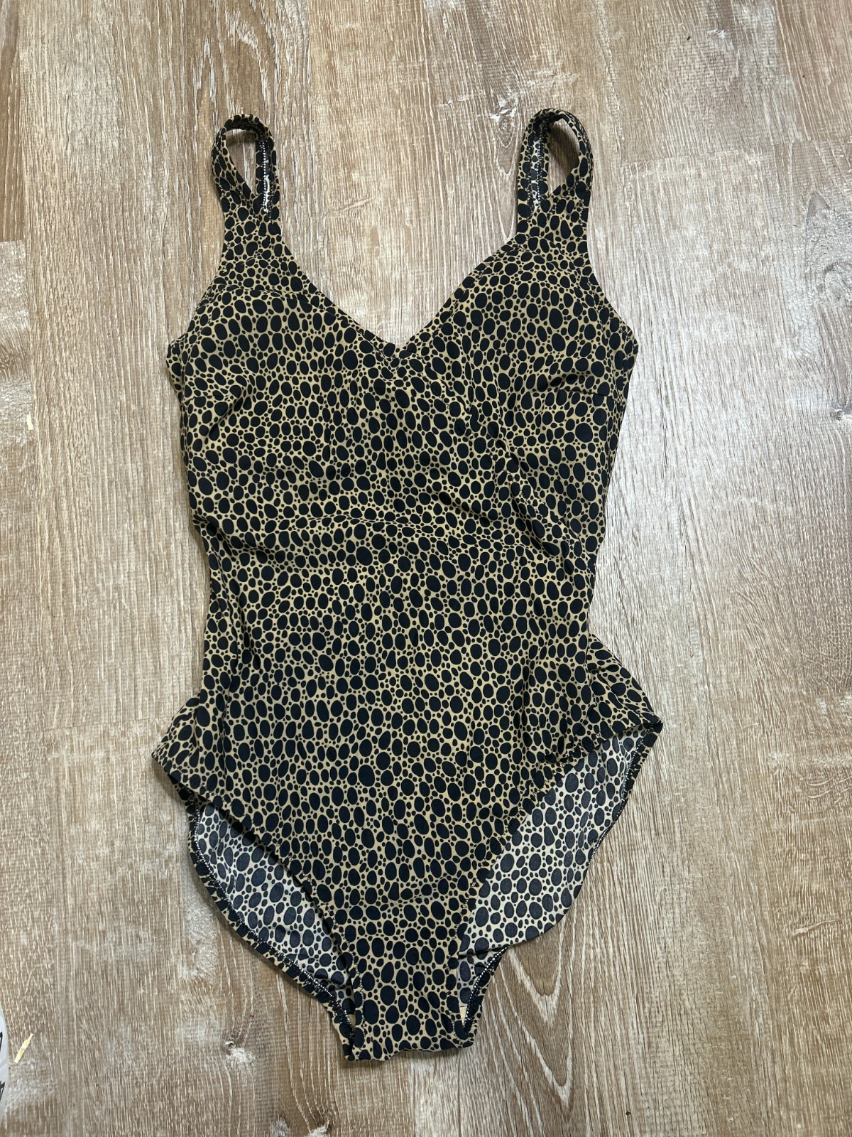 Gottex Swimsuit Women 8 Gold Black Print One Piece Vintage EUC V Neck