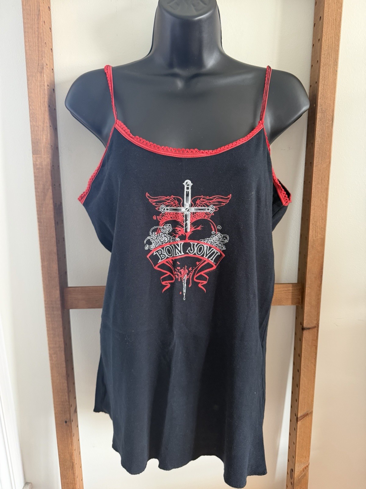 Vintage Bon Jovi 90s Y2K Spaghetti String Tank Top Women’s Large Tour￼