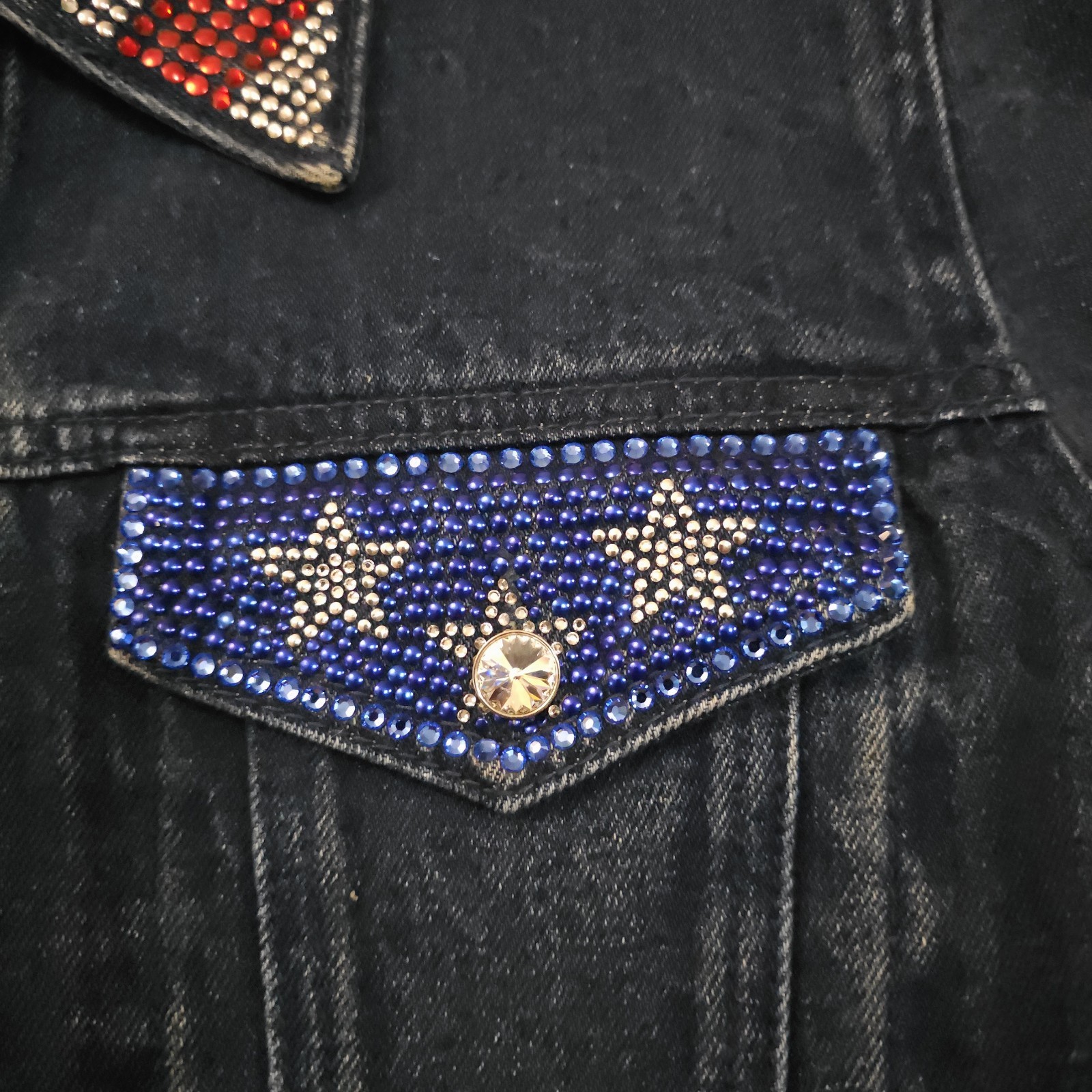 Vintage 90s Heritage Denim Rhinestone American Flag Jacket Christine Alexander S