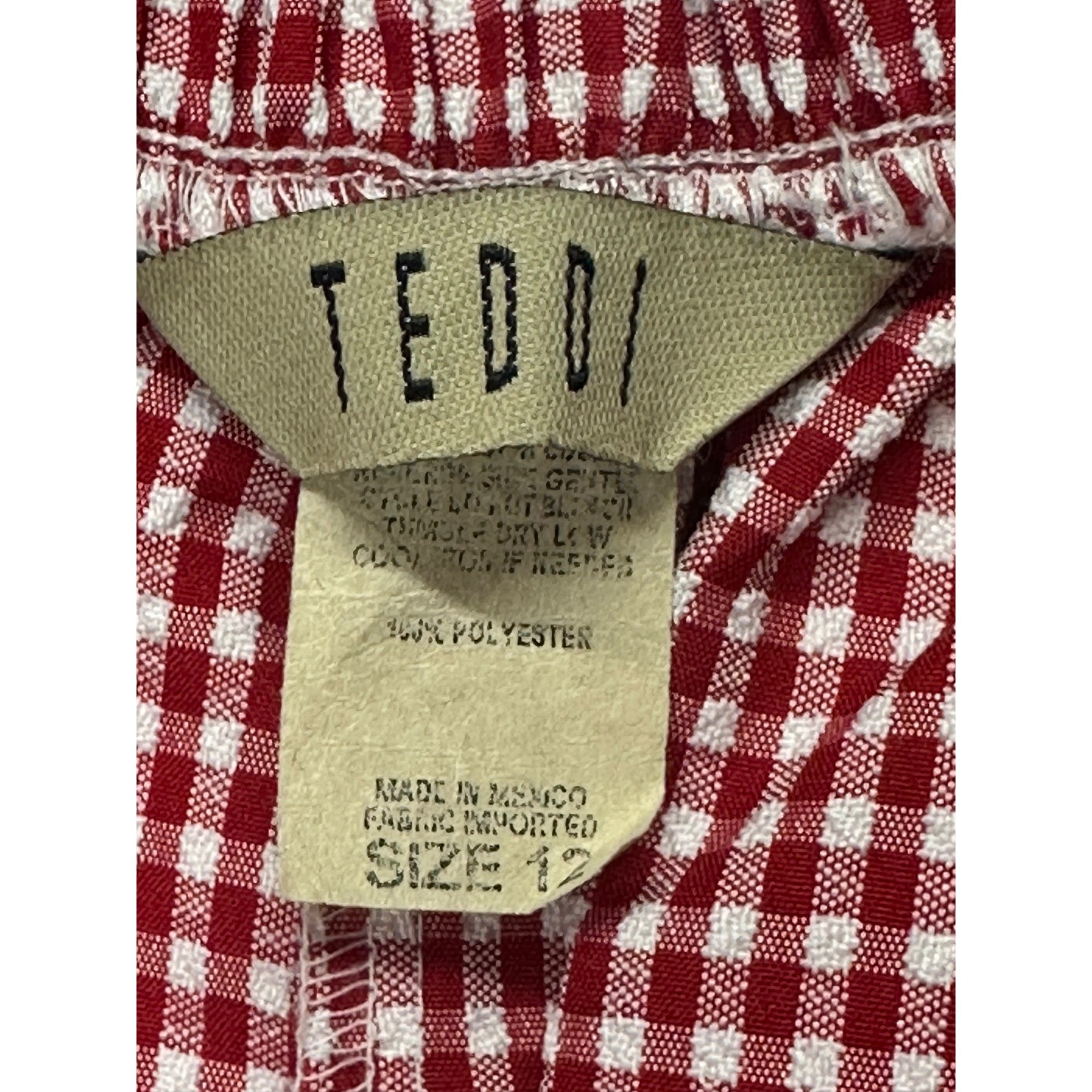 VTG Teddi Pants Red Gingham Check Flower Embroidery High Waist Side Zip 12 Women