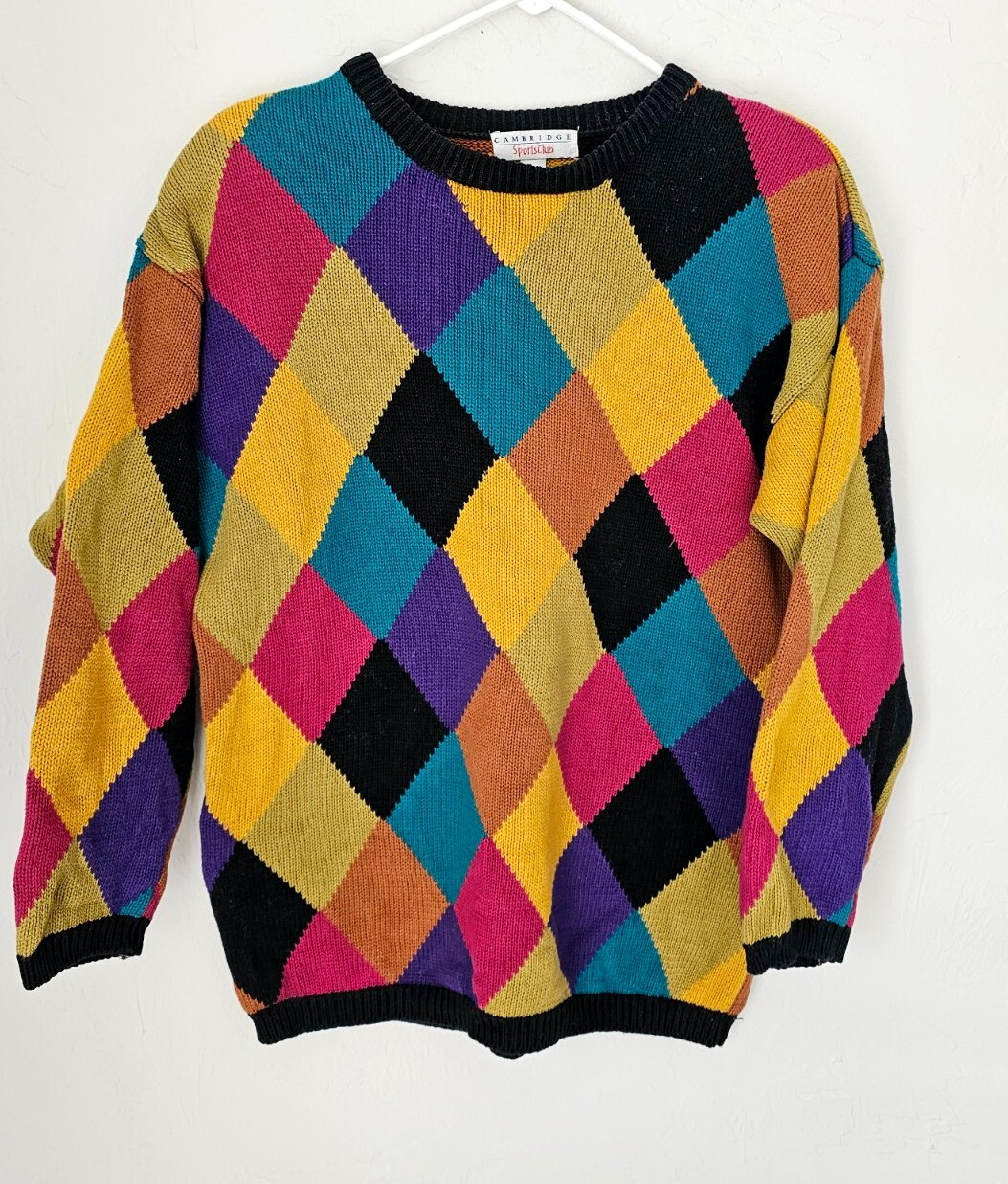 Cambridge Sport Club Vintage Sweater 80s geometric print size women’s M colorful