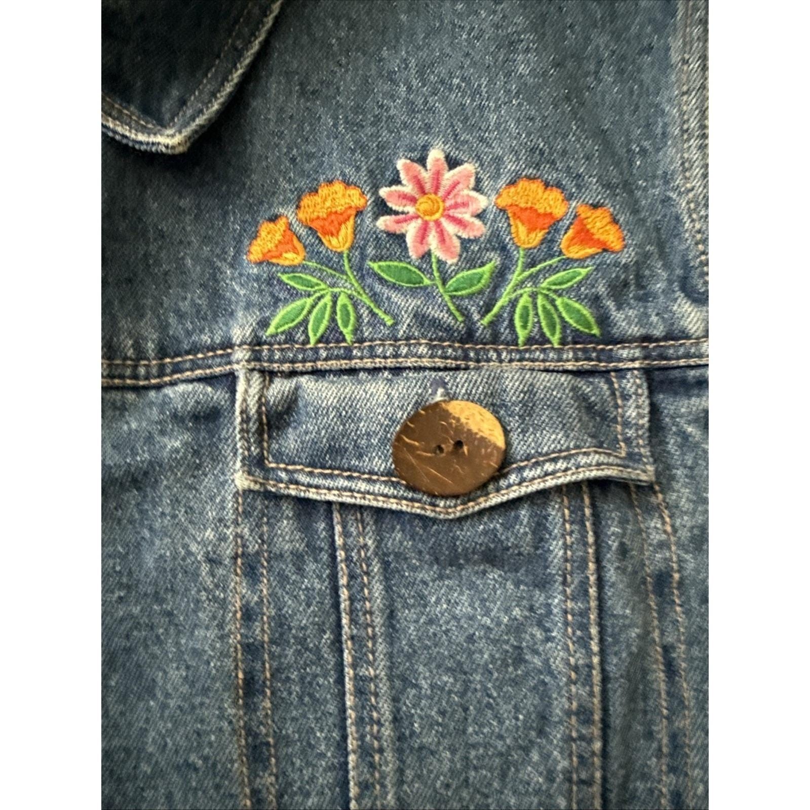 Portraits by Northern Isles Denim Vest 90s Vintage Floral Embroidery