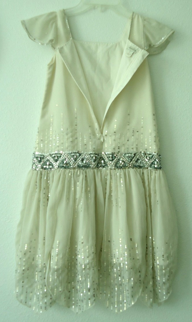 Vgt-50s MONSOON Girl’s Flapper Ivory Flapper Glitter Rhinestones Dress Size-8-9