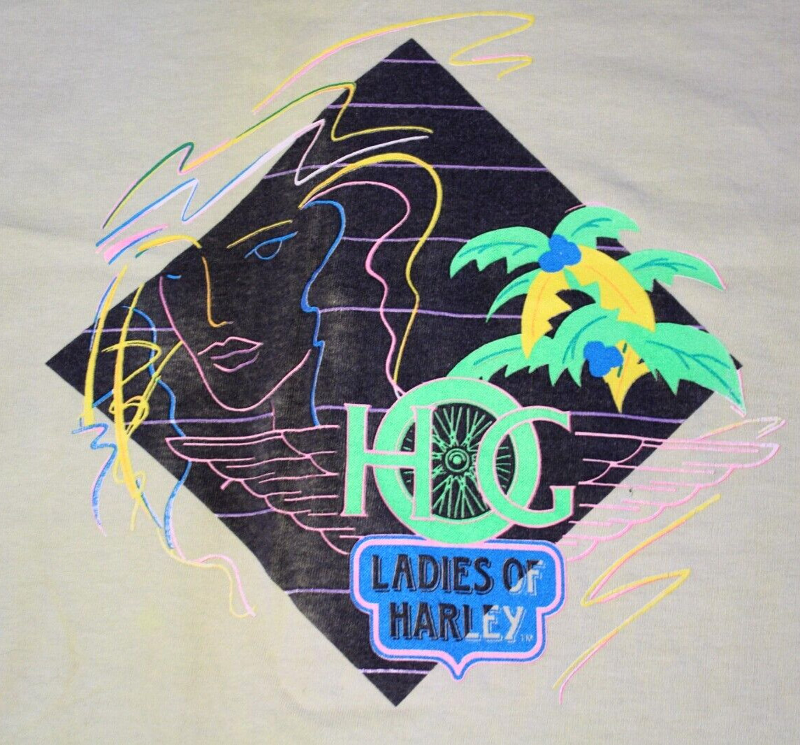M 80s 90s Vintage Harley Davidson T Shirt Made in USA Single Stitch Neon Womens