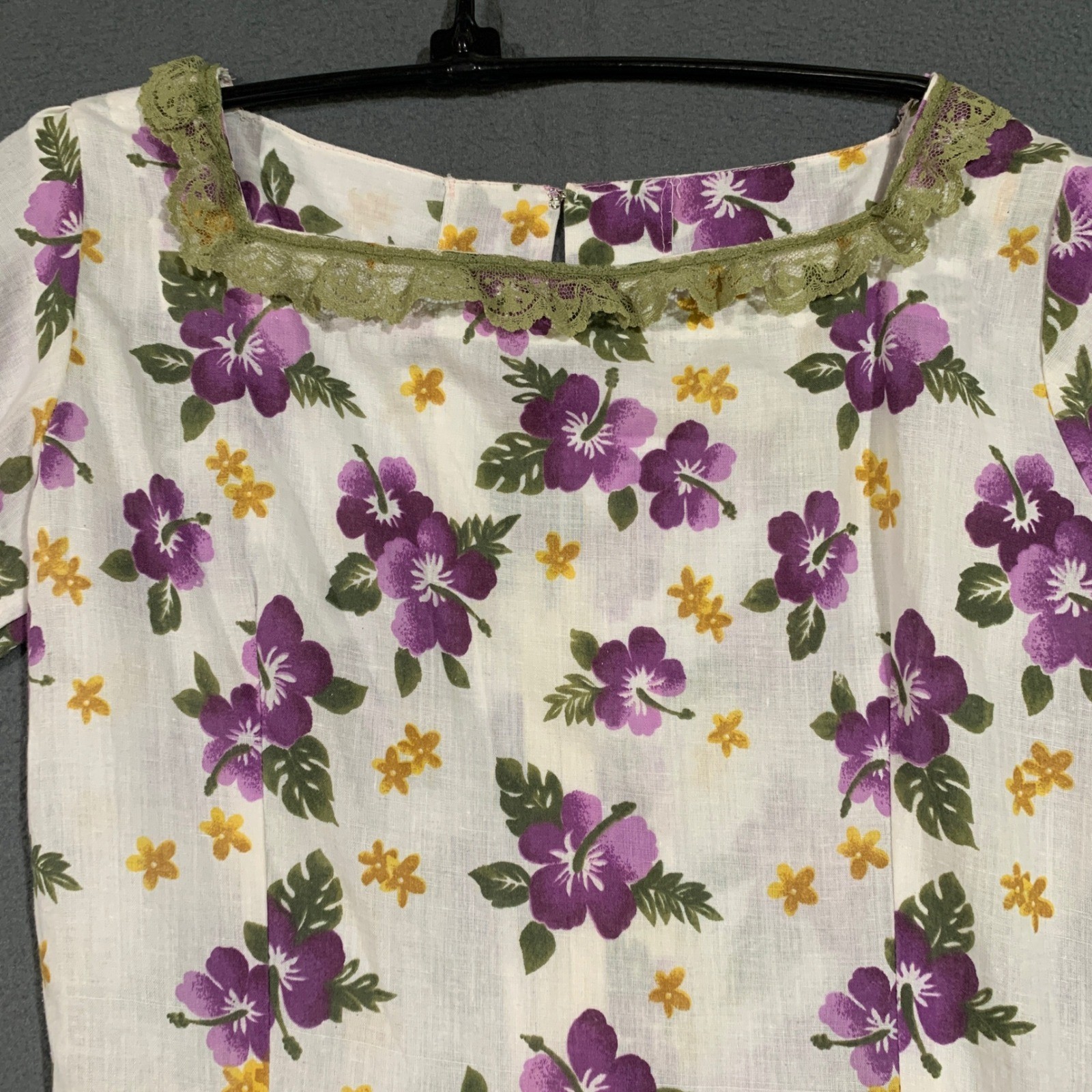 Handmade Floral Nap Dress Womens S White Purple Vintage 50s Style Rockabilly