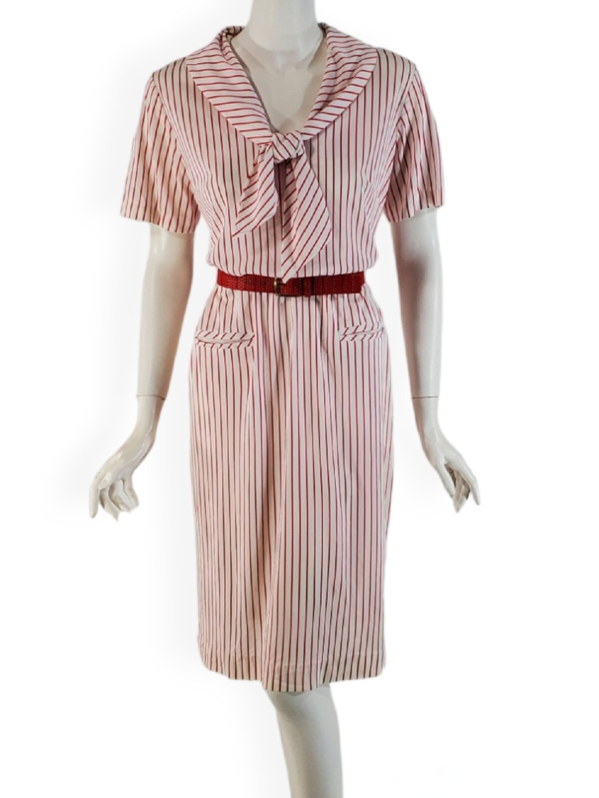 Vintage 60’s Shift Dress in Slim Red Stripes – 60s Does 20s Dress – med, lg