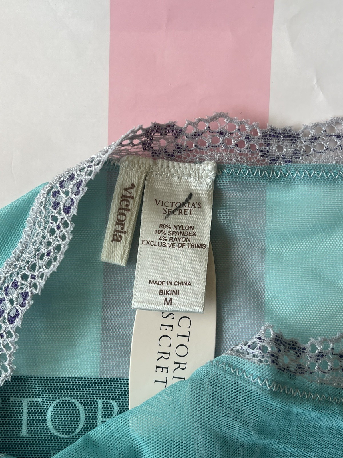 NWT VTG 2009 Victoria’s Secret Mesh Bikini, Aqua Blue Medium