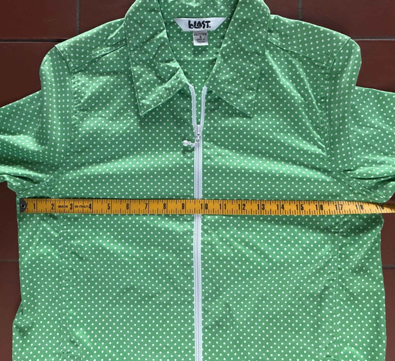 Vintage 80s 90s Blast Zip Up Bomber Jacket Green Polka Dot Petite Small