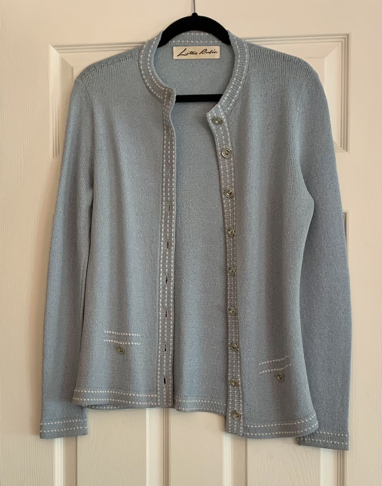 Vintage Blue Cardigan Lillie Rubin Medium Knit Sweater Blazer Jacket Classic