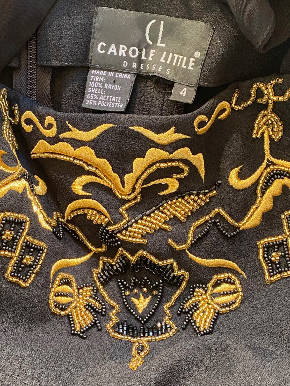 VTG Carol Little 4 Black / Embroidery Beaded 1940s inspired Key hole Back Dress