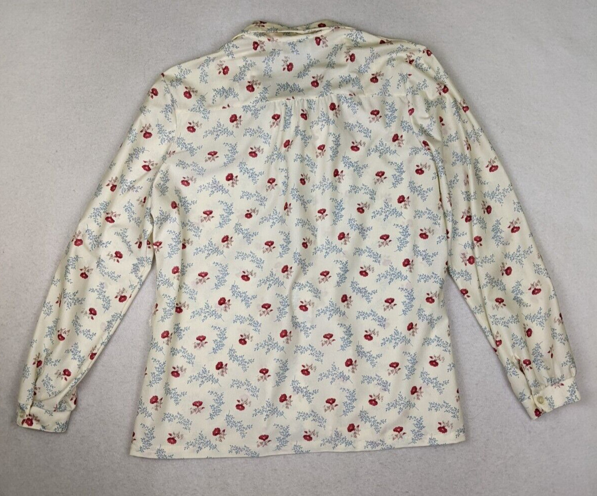 VINTAGE 70s WOMEN’S CREAM FLORAL PRINT NYLON TOP – SHIP’N SHORE – SIZE 14