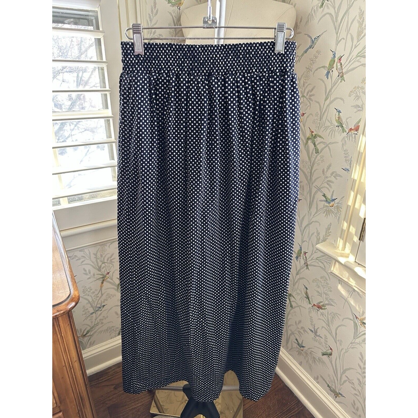 Carroll Reed Polka Dot Cotton Long Skirt Vintage Hong Kong Elastic Waist Pockets